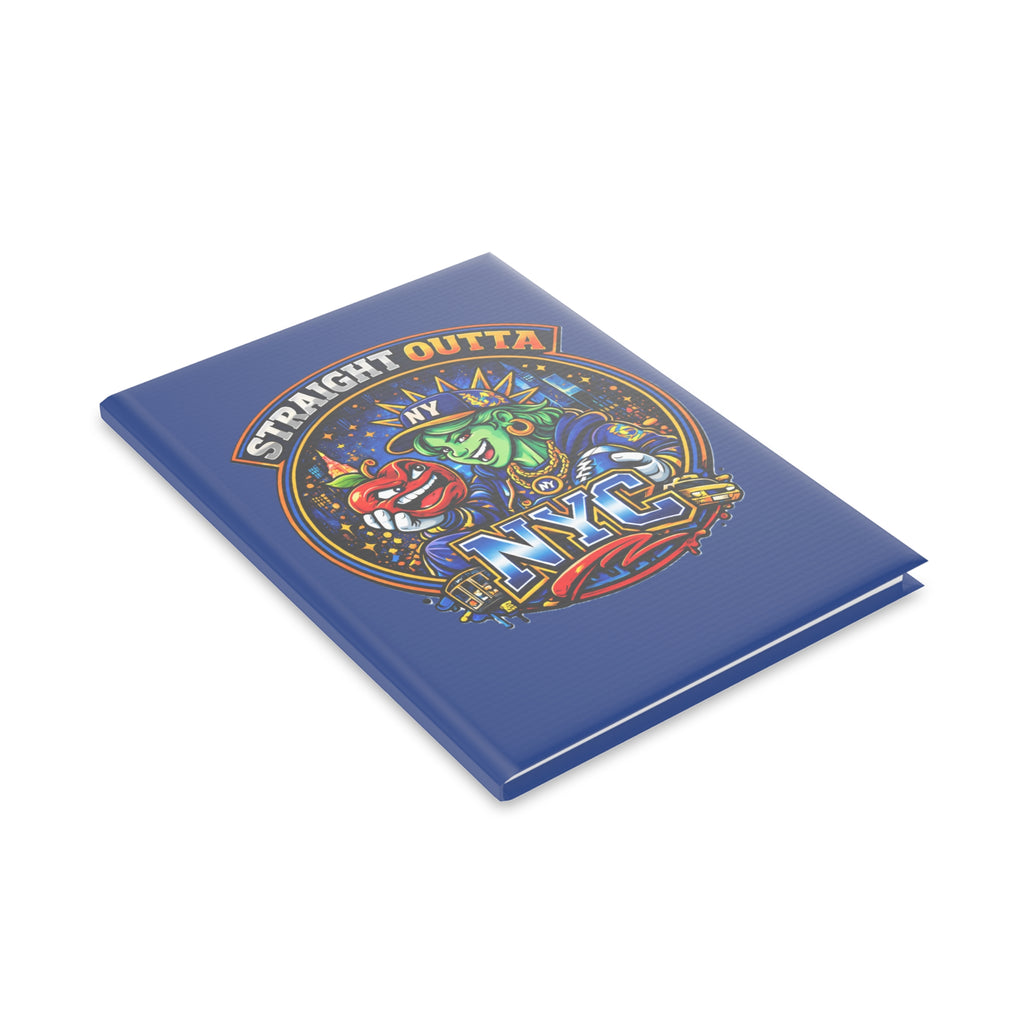 Hardcover notebook featuring a Statue of Liberty graphic and "Straight Outta NYC" text, ideal for note-taking and journaling.