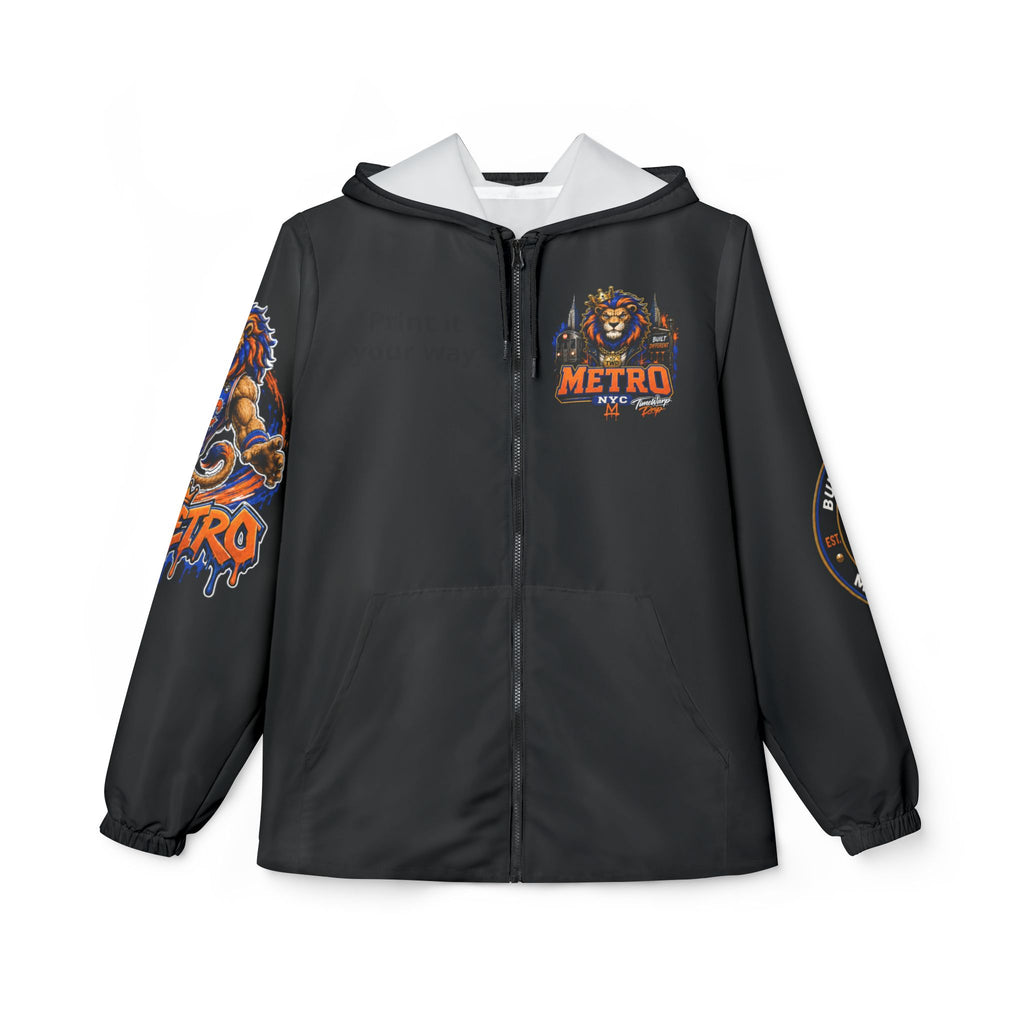 Basketball Windbreaker Jacket - 'Metro' (Black) Team Graphic Hooded Windbreaker
