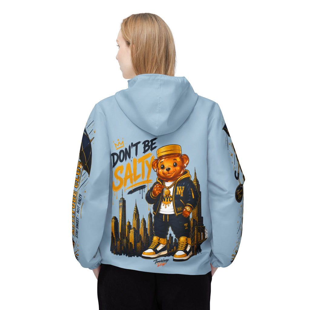 TimeWarp Drip Don't Be Salty Honey Bear Windbreaker – Retro Blue Drip – Don't Be Salty Streetwear | TimeWarp Drip