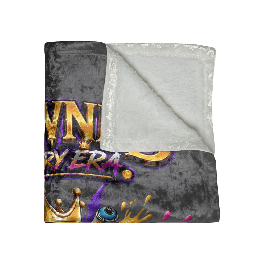 TimeWarp Drip crushed velvet blanket in sleek grey pops with a vibrant crown graphic—street-luxe style for kings and queens!. 
