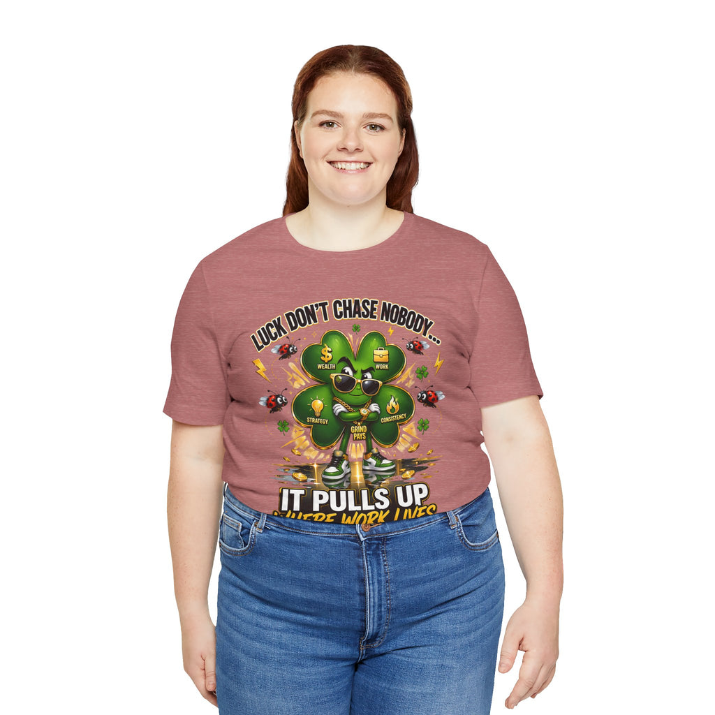 TimeWarp Drip Bold woman rocks TimeWarp Drip’s Lucky Clover green streetwear tee—S-XL. Drip in style, check size chart for the perfect fit. streetwear apparel