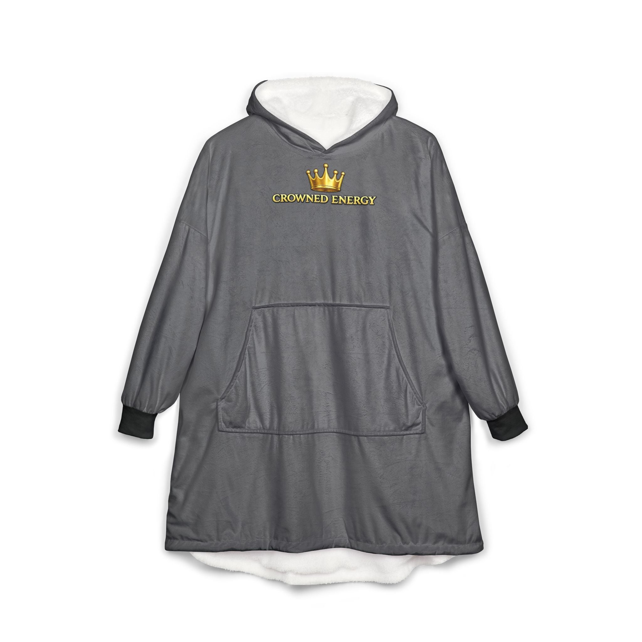 TimeWarp Drip TimeWarp Drip gray hooded blanket, one size, with bold royal chess art and gold crown logos—rule your era in streetwear style. streetwear apparel