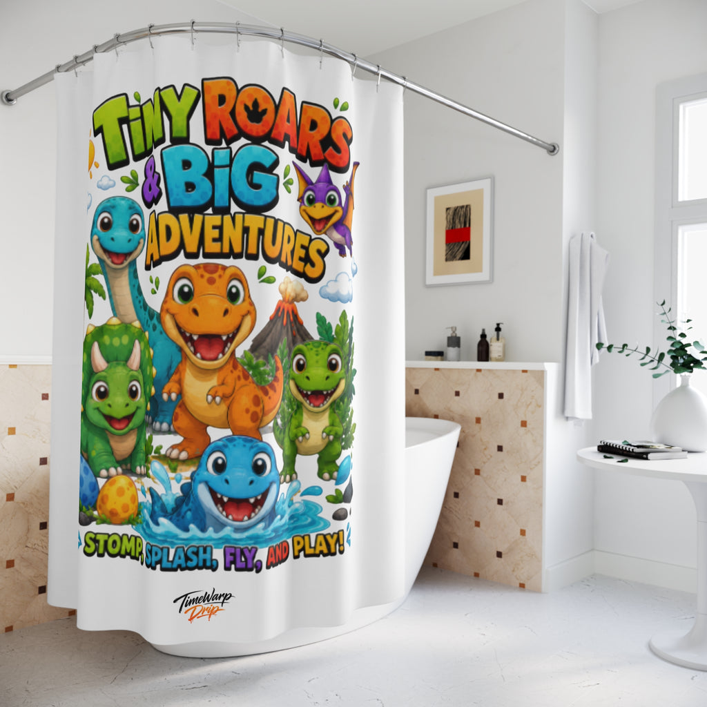 TimeWarp Drip Tiny Roars & Big Adventures Shower Curtain – Multi – Kids Bathroom Decor | TimeWarp Drip