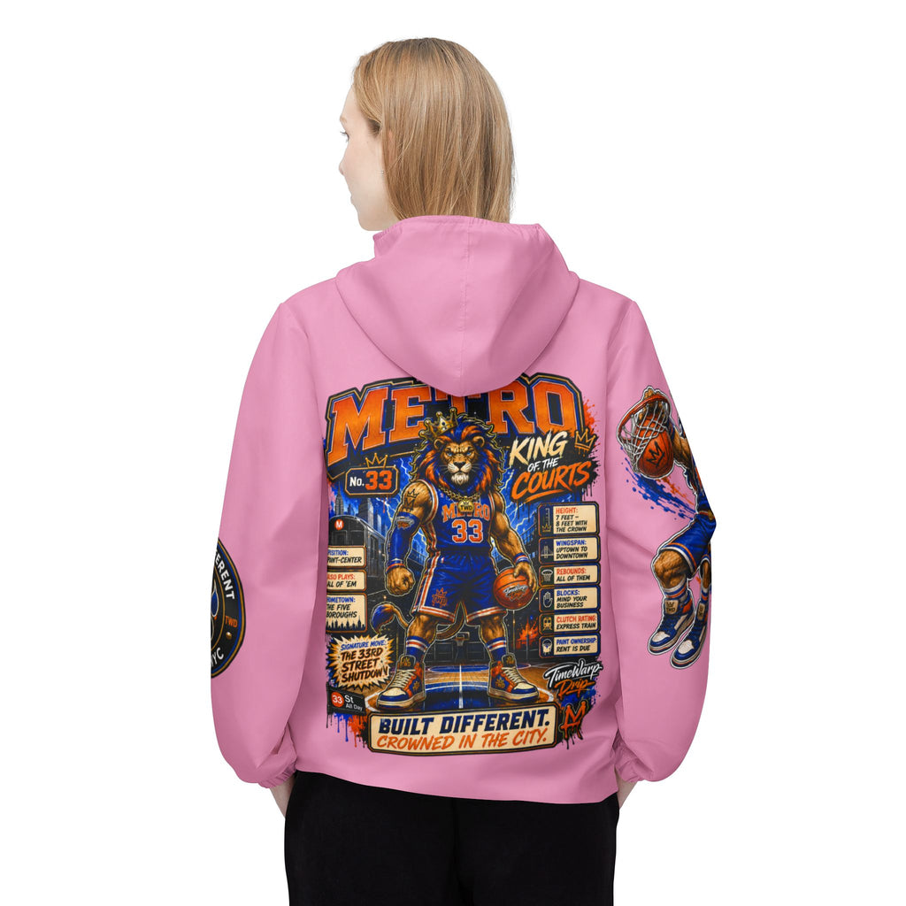 Basketball Windbreaker Jacket - 'Metro' (Pink) Team Graphic Hooded Windbreaker