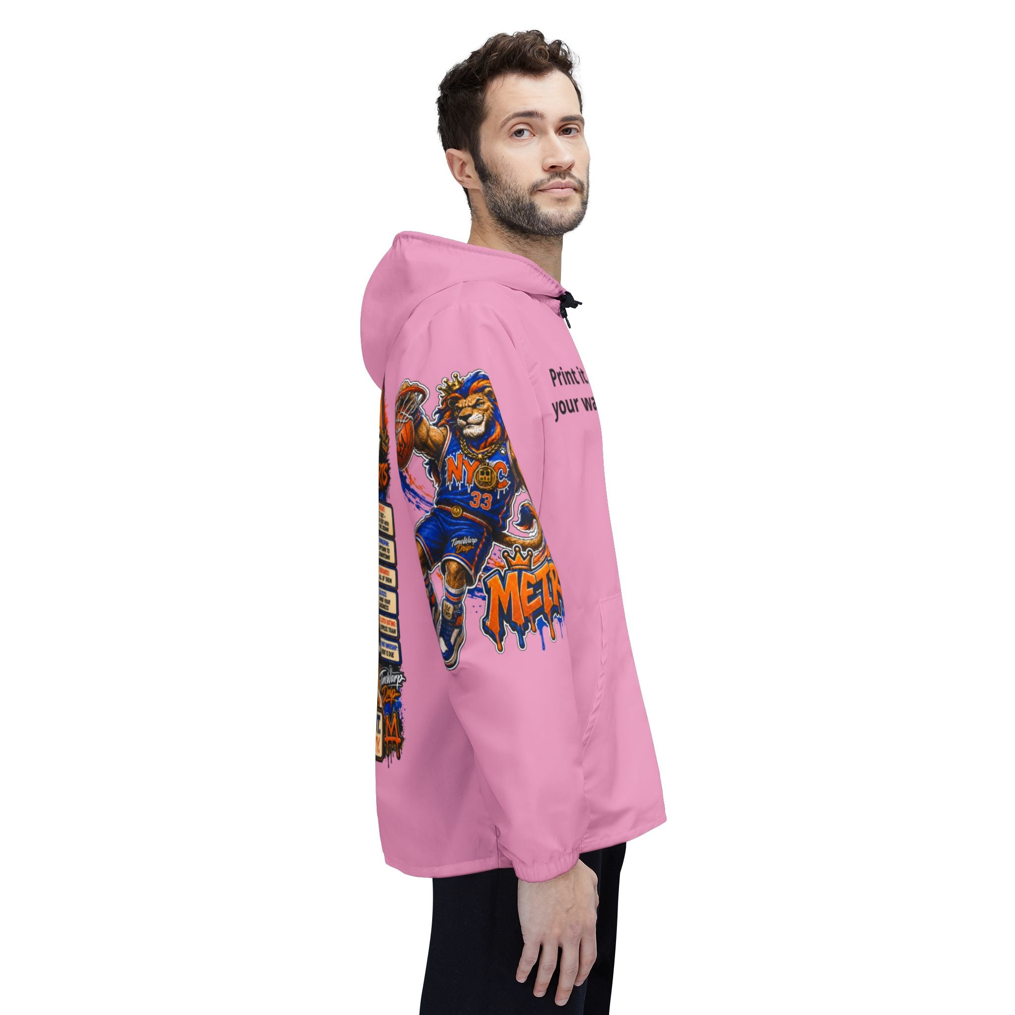Basketball Windbreaker Jacket - 'Metro' (Pink) Team Graphic Hooded Windbreaker