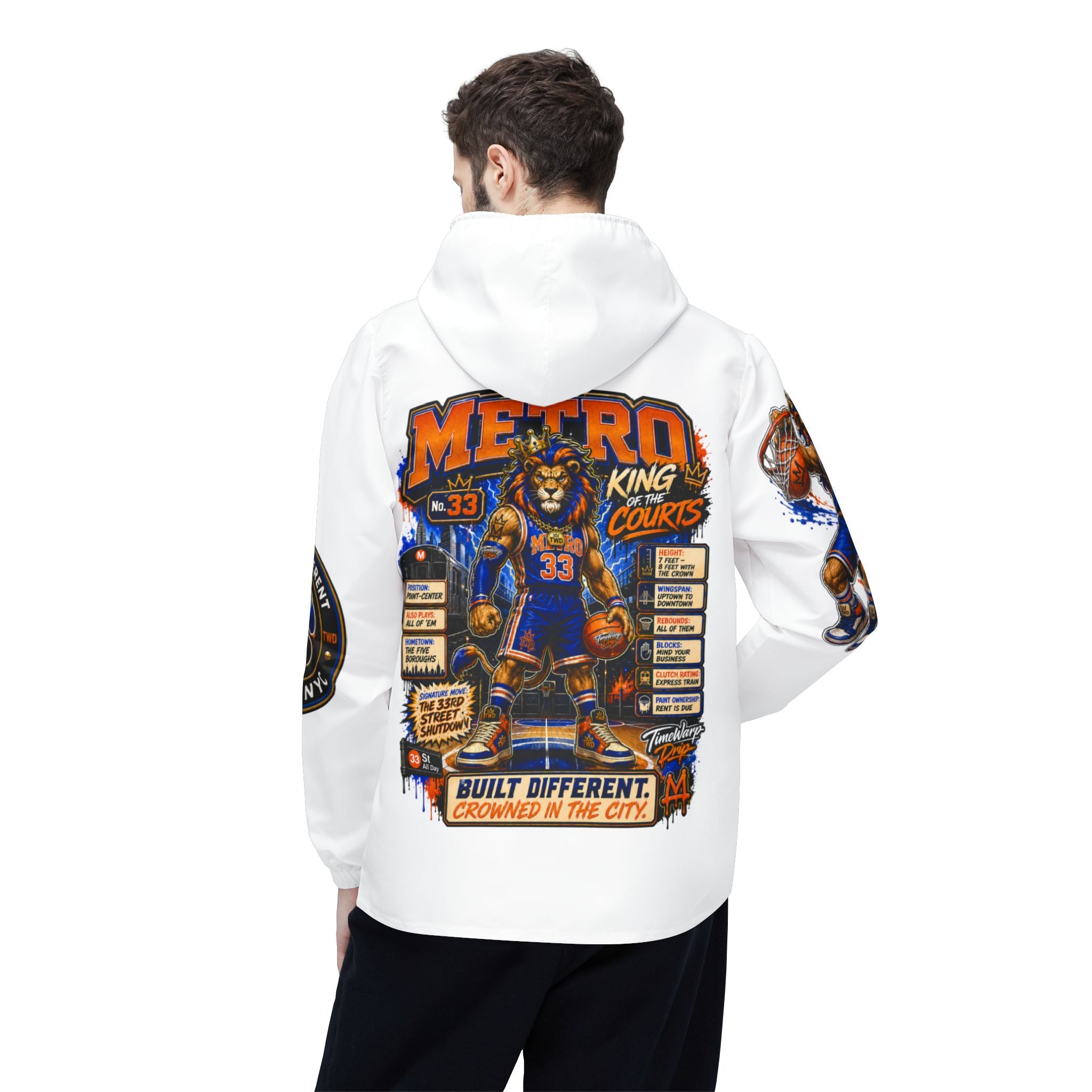 Basketball Windbreaker Jacket - 'Metro' (White) Team Graphic Hooded Windbreaker