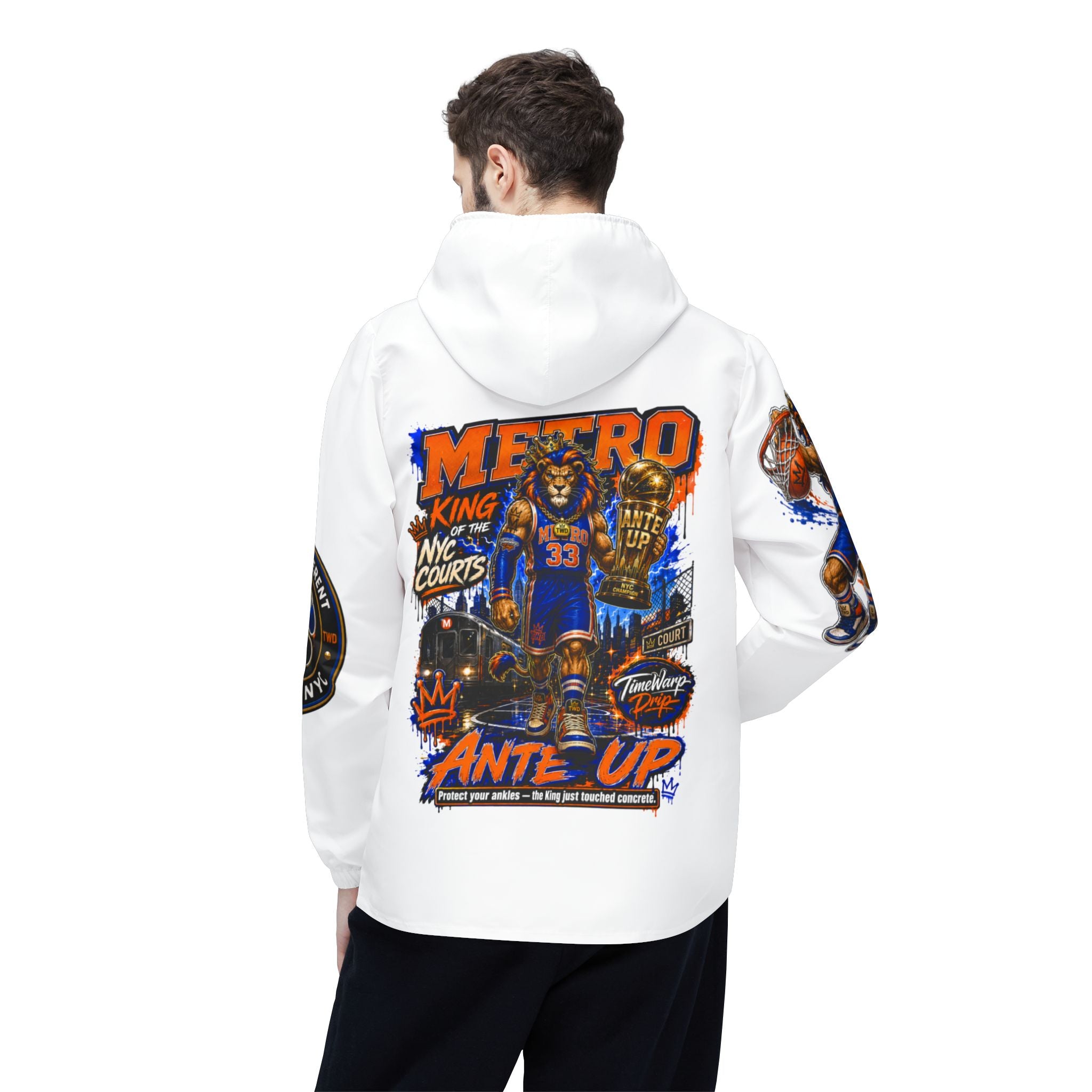 Basketball Windbreaker —  'ANTE UP' Metro Championship Streetwear (White)