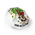 TimeWarp Drip Printify foldable white umbrella drips with ladybugs, fly pandas, lucky clovers & gold coins on a bold streetwear canopy. streetwear apparel
