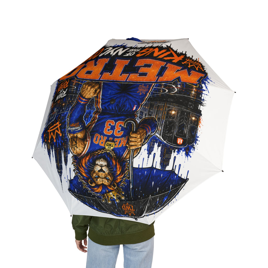 Semi-Automatic Foldable Umbrella — Metro Lion “Rain or Reign: The Lion’s Court” Basketball Graphic (White)