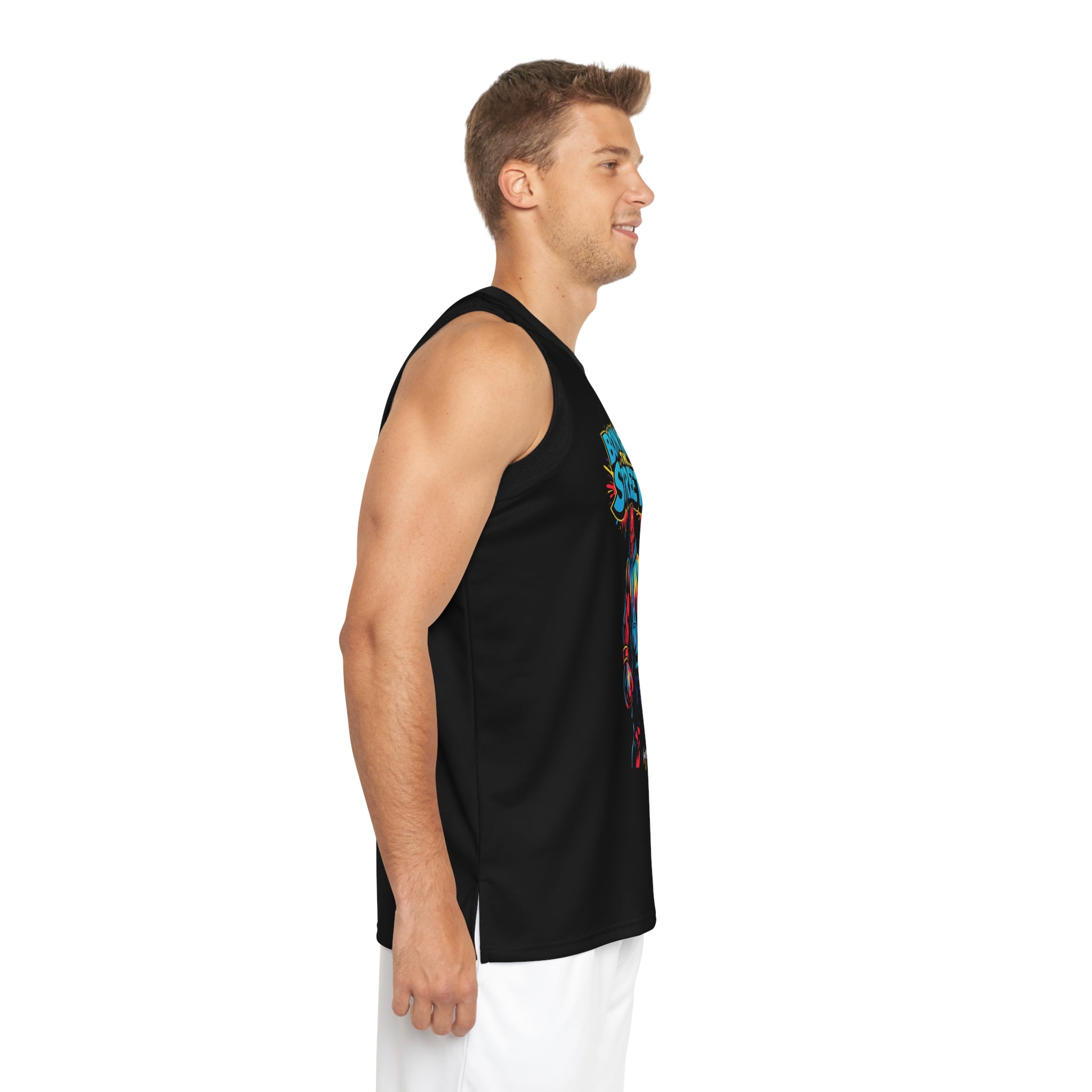 Black Born From The Streets graphic jersey with all-over print, featuring bold street-inspired artwork by TimeWarp Drip.
