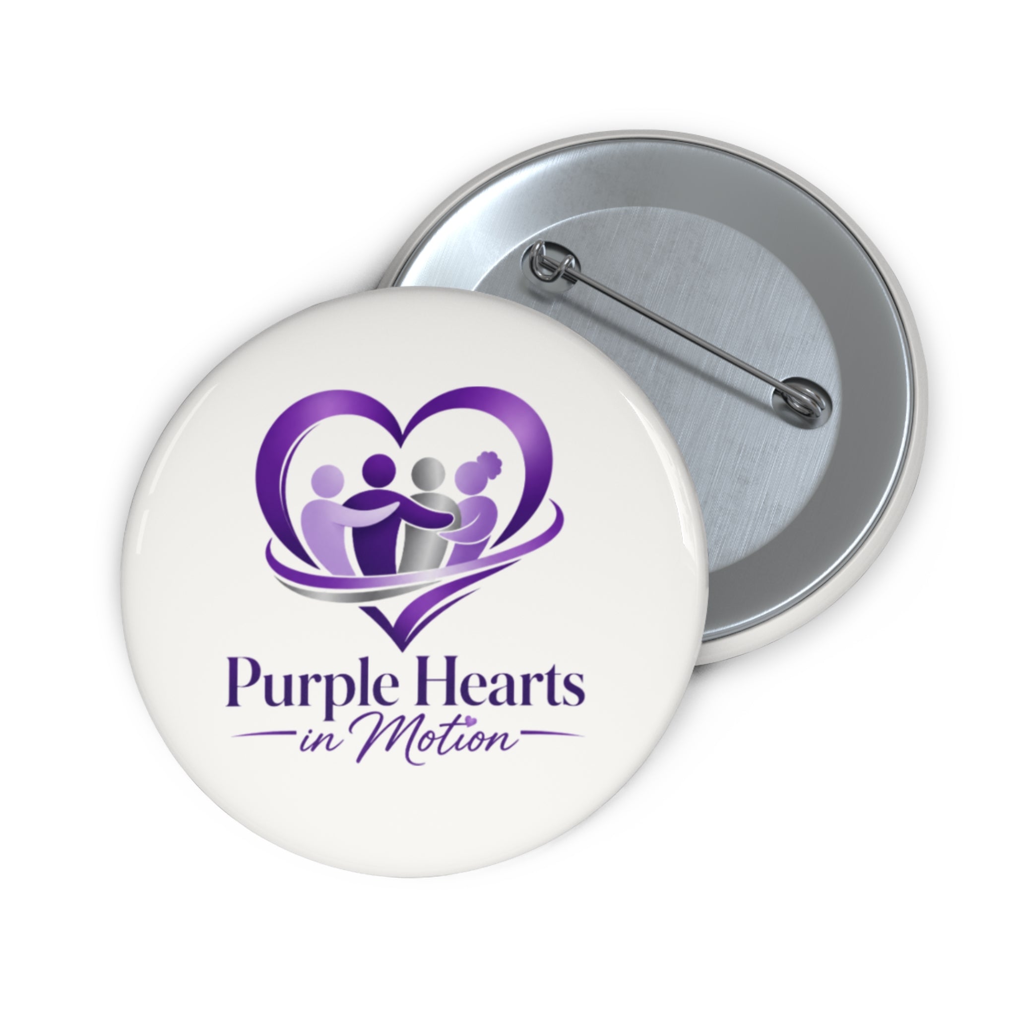 TimeWarp Drip Purple Hearts fundraiser pin—bold white hard enamel, drippy purple heart, three cool figures, street-style charity vibes.