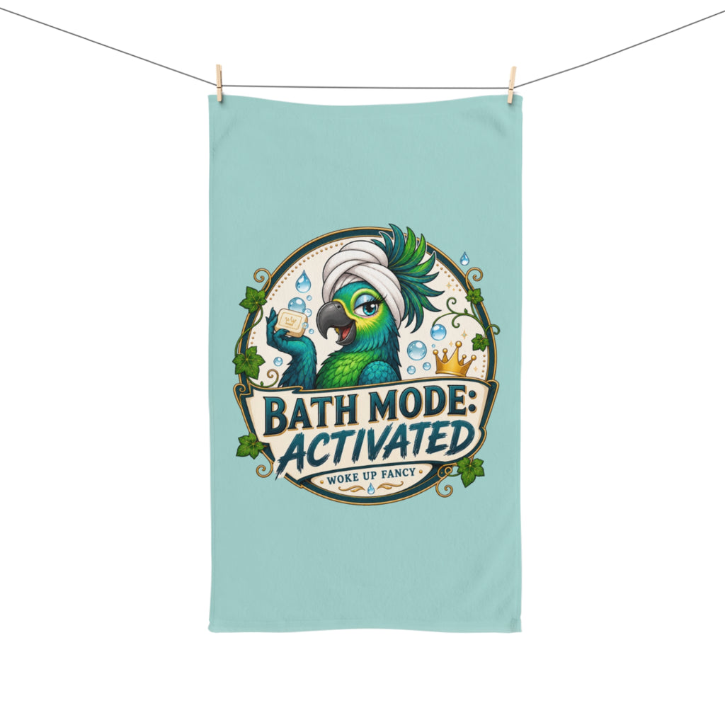 TimeWarp Drip Bath Mode Activated Parrot Hand Towel—vivid, streetwear-cool, bold parrot + quote for instant bathroom drip!. 