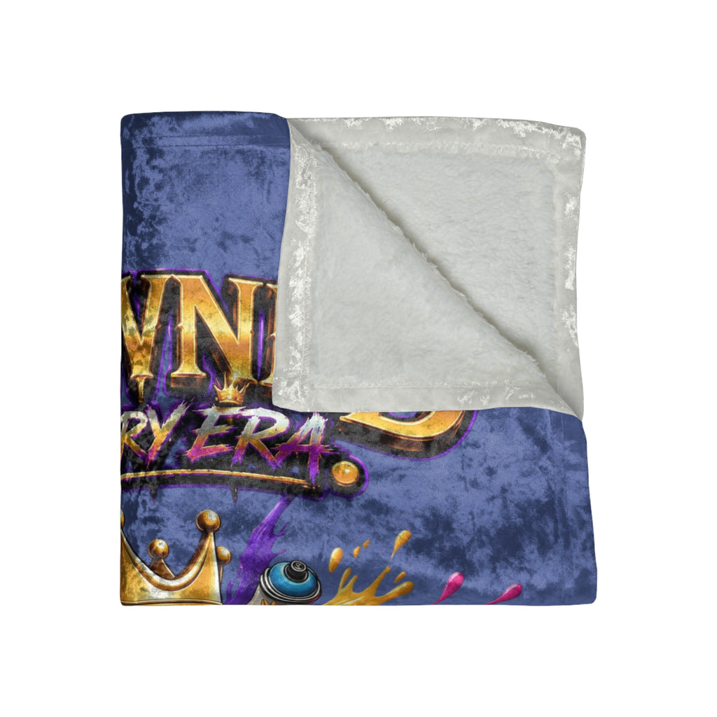 TimeWarp Drip Crowned in Every Era blue crushed velvet blanket —bold drip text and crown graphic bring pure street royalty vibes. 