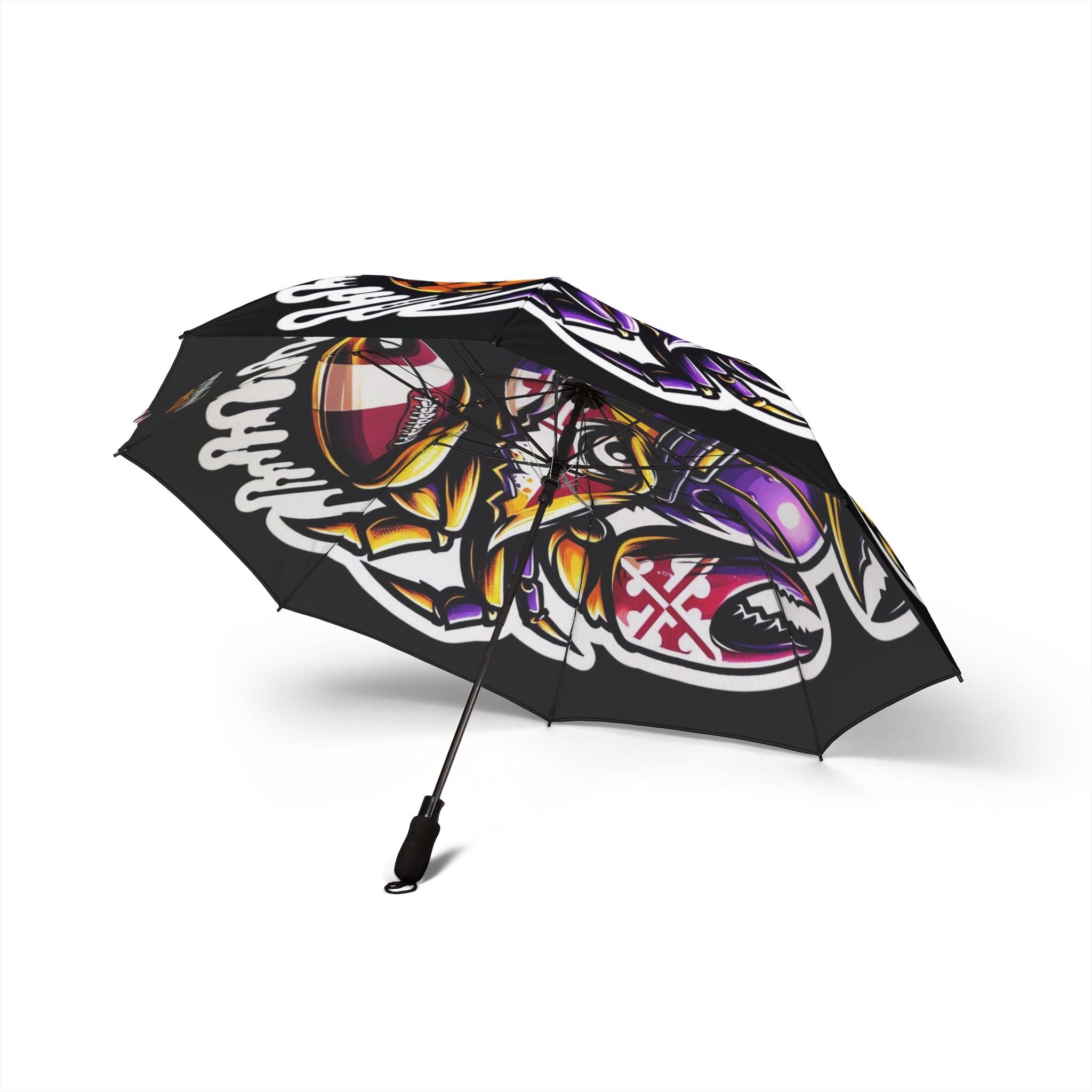 TimeWarp Drip foldable umbrella—black & bold with a drippy Baltimore crab splash, semi-auto street smart style for rain flex. 