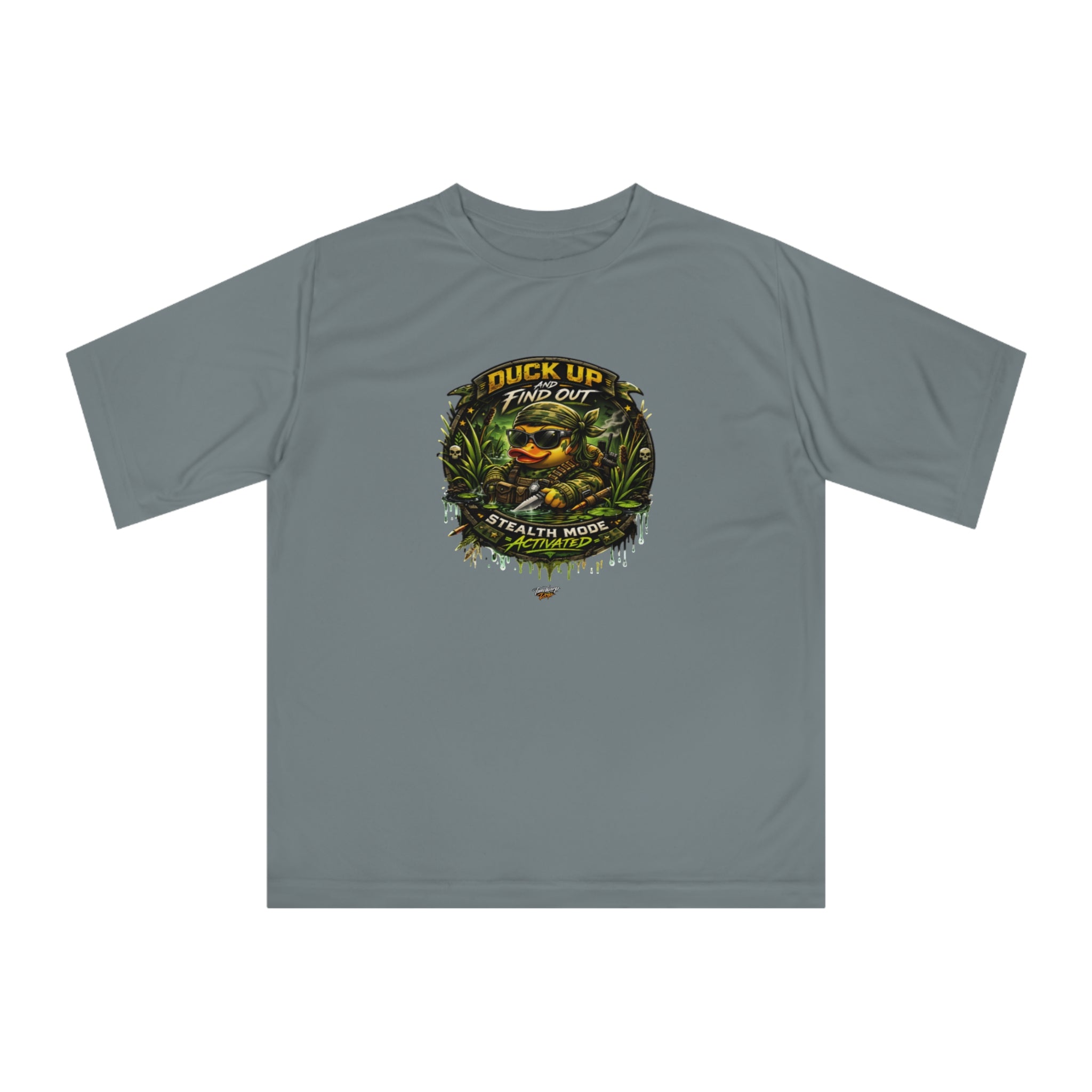 TimeWarp Drip Duck Up Find Out women’s camo tee by TimeWarp Drip , bold hunting drip, XS-2XL streetwear—see chart for fresh fit. Premium Urban Fashionapparel
