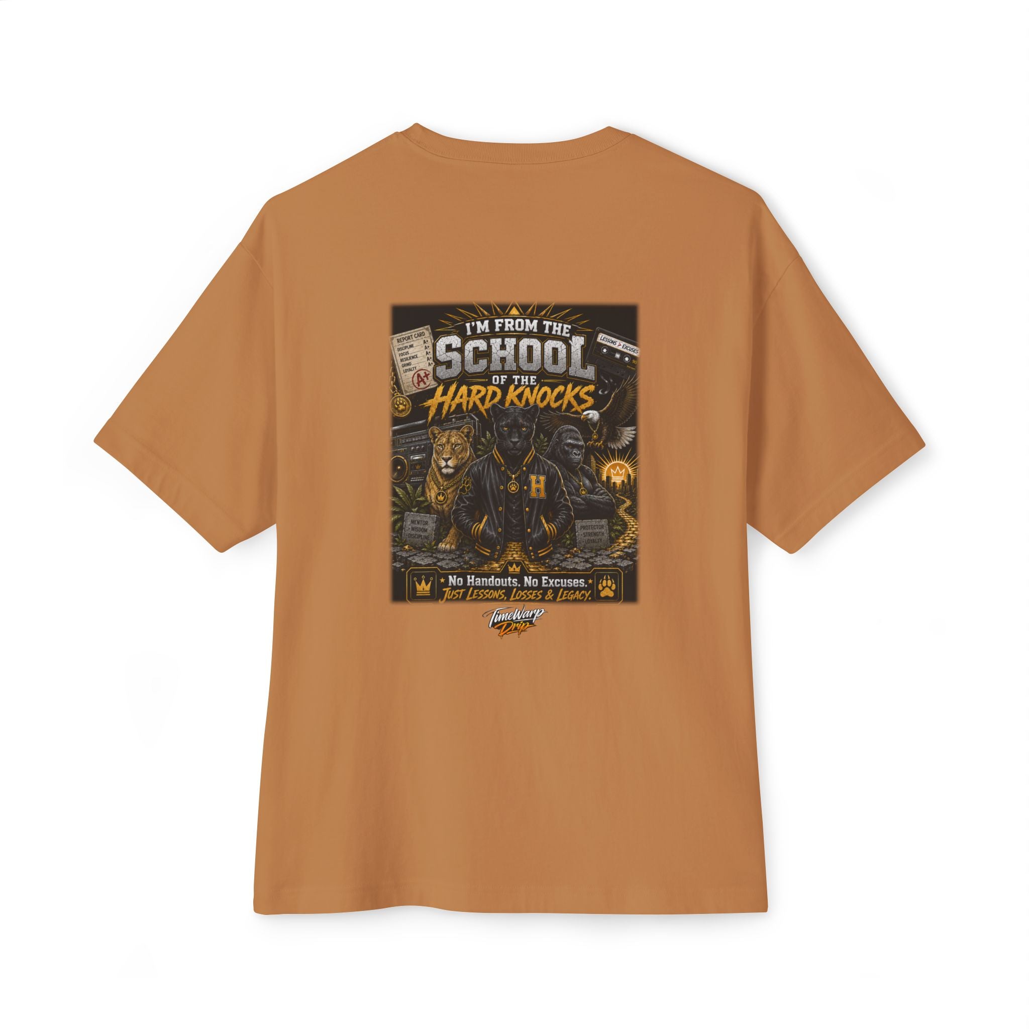 TimeWarp Drip School of Hard Knocks Graphic Tee – Red – Oversized Streetwear | TimeWarp Drip