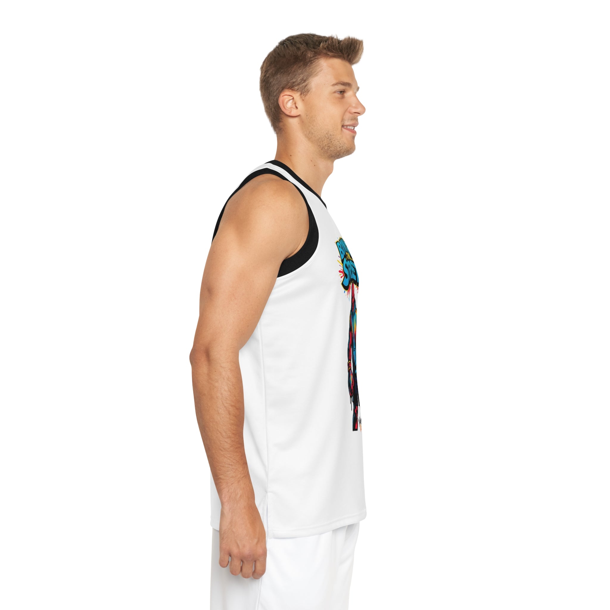 White Born From The Streets graphic jersey featuring bold all-over print design by Printify.
