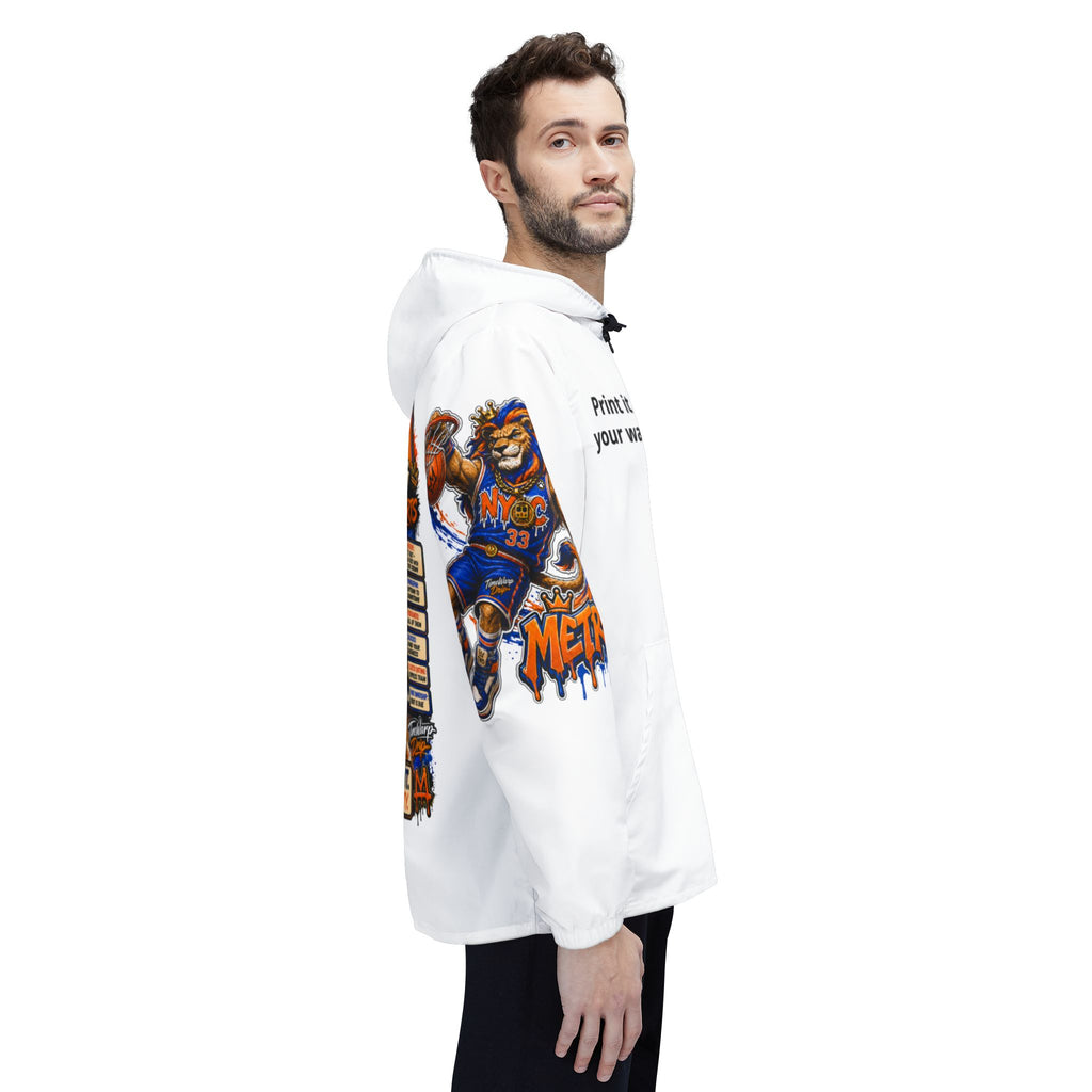 Basketball Windbreaker Jacket - 'Metro' (White) Team Graphic Hooded Windbreaker