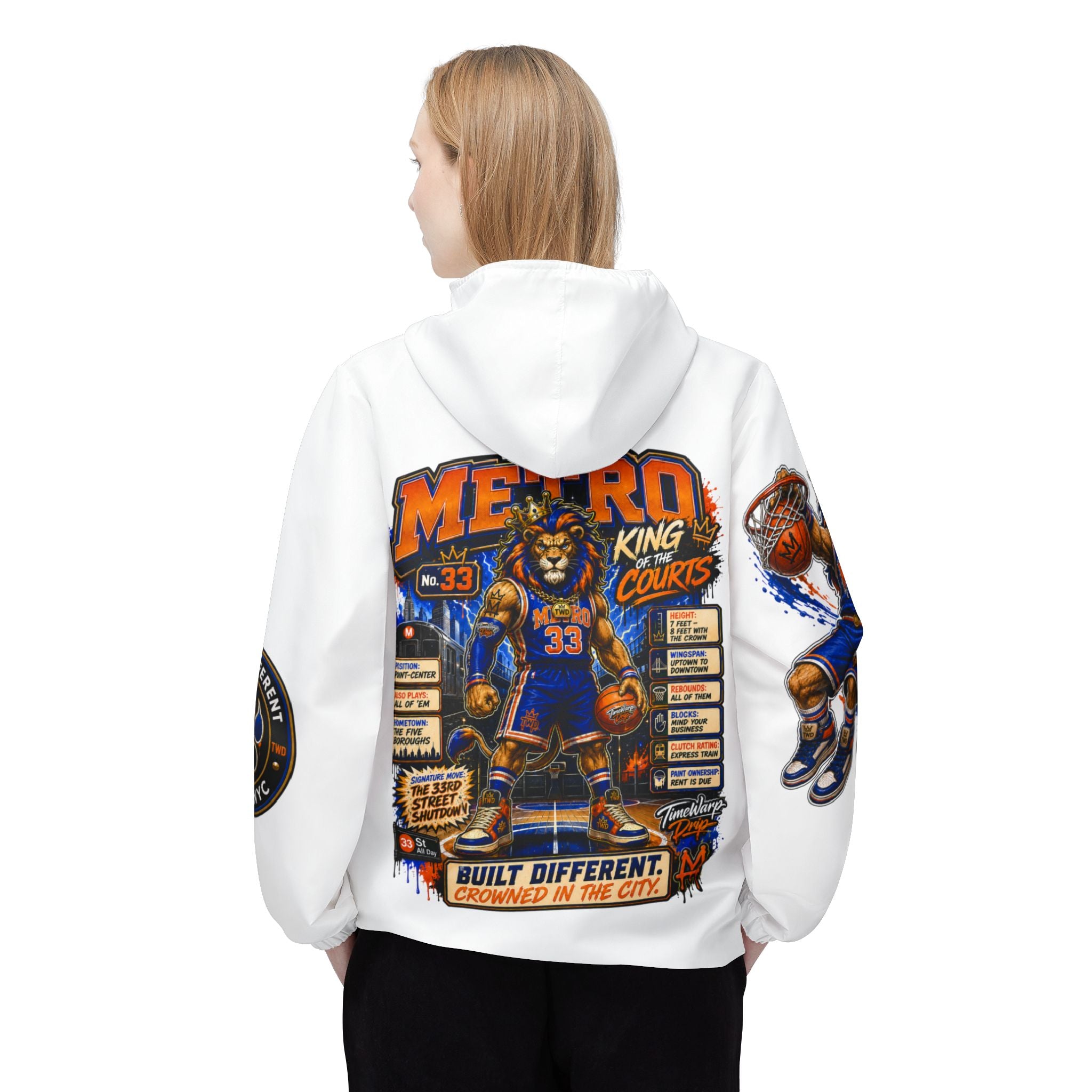 Basketball Windbreaker Jacket - 'Metro' (White) Team Graphic Hooded Windbreaker