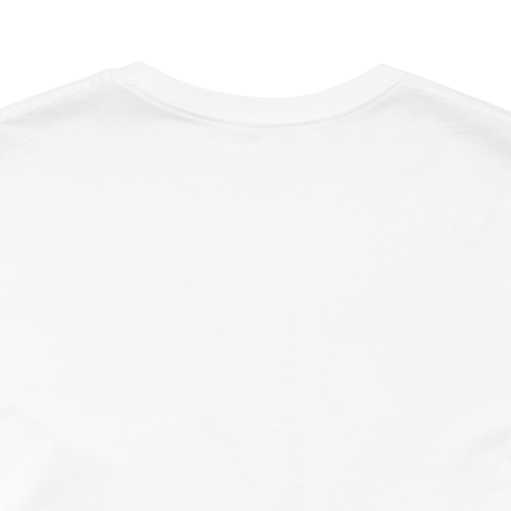A close-up of the upper back of the Lucky Clover "Pulls Up Lives" Graphic T-Shirt by TimeWarp Drip, highlighting the neckline and shoulders. Available in sizes S, M, L, XL, 2XL, and 3XL against a white background.