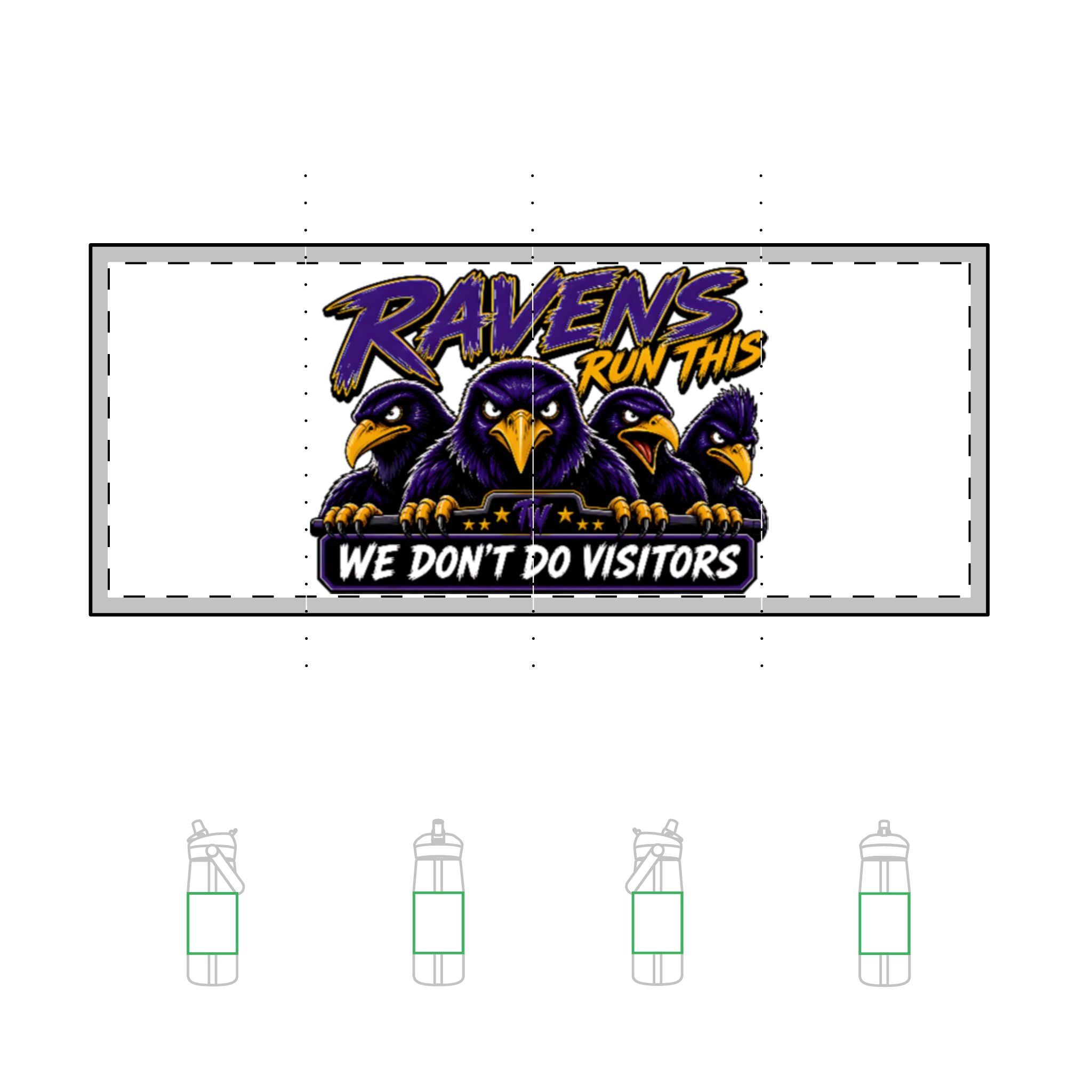 TimeWarp Drip Printify’s black Home Flock Advantage 25oz bottle pops with street-ready “We Don’t Do Visitors” ravens in bold, drip style. streetwear apparel