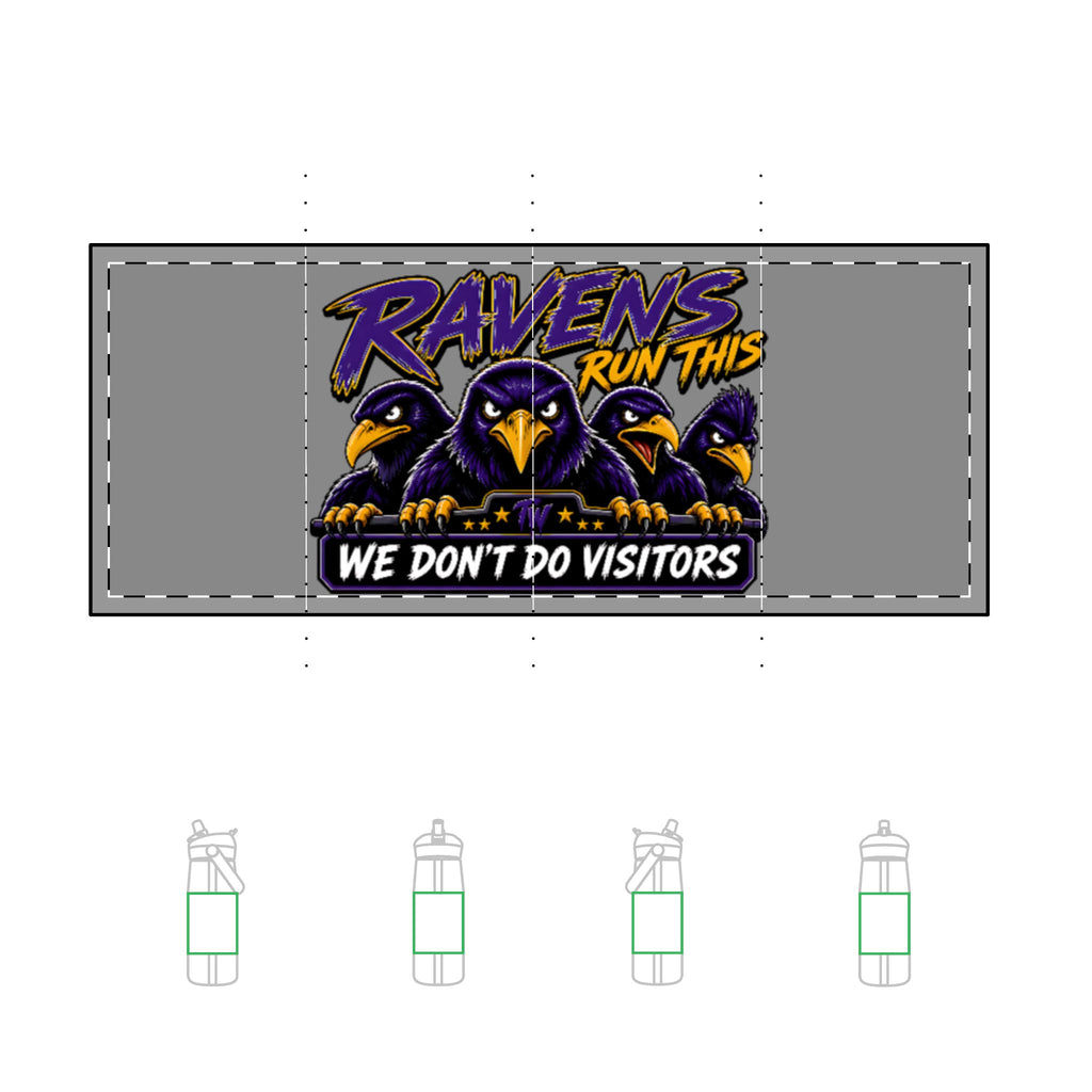 TimeWarp Drip Three fierce purple ravens and "We Don’t Do Visitors" drip on a 25oz Printify sports bottle—streetstyle in bold color. streetwear apparel