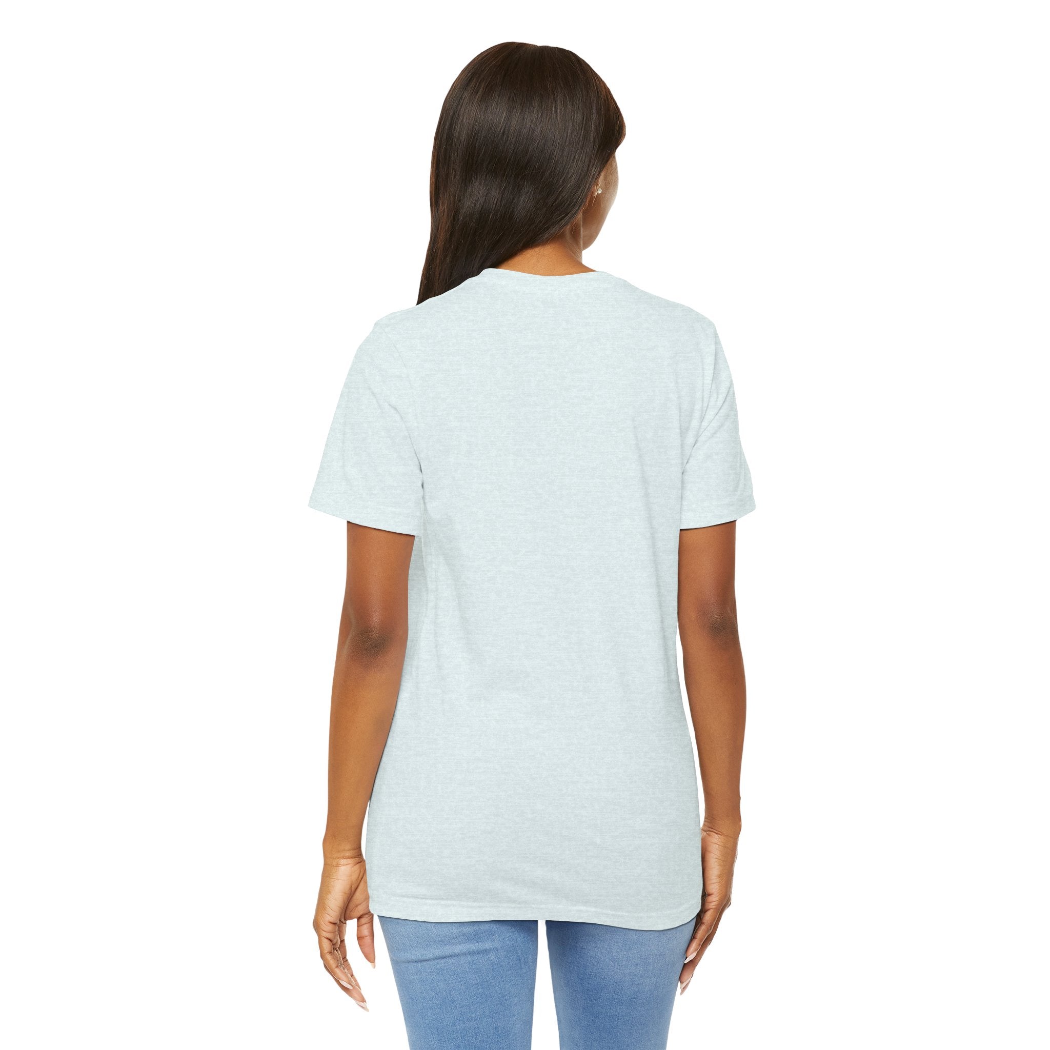 TimeWarp Drip Back view: Woman rocks a white Printify streetwear tee with bold "Luck Don't Chase Nobody" clover, paired with blue jeans. streetwear apparel
