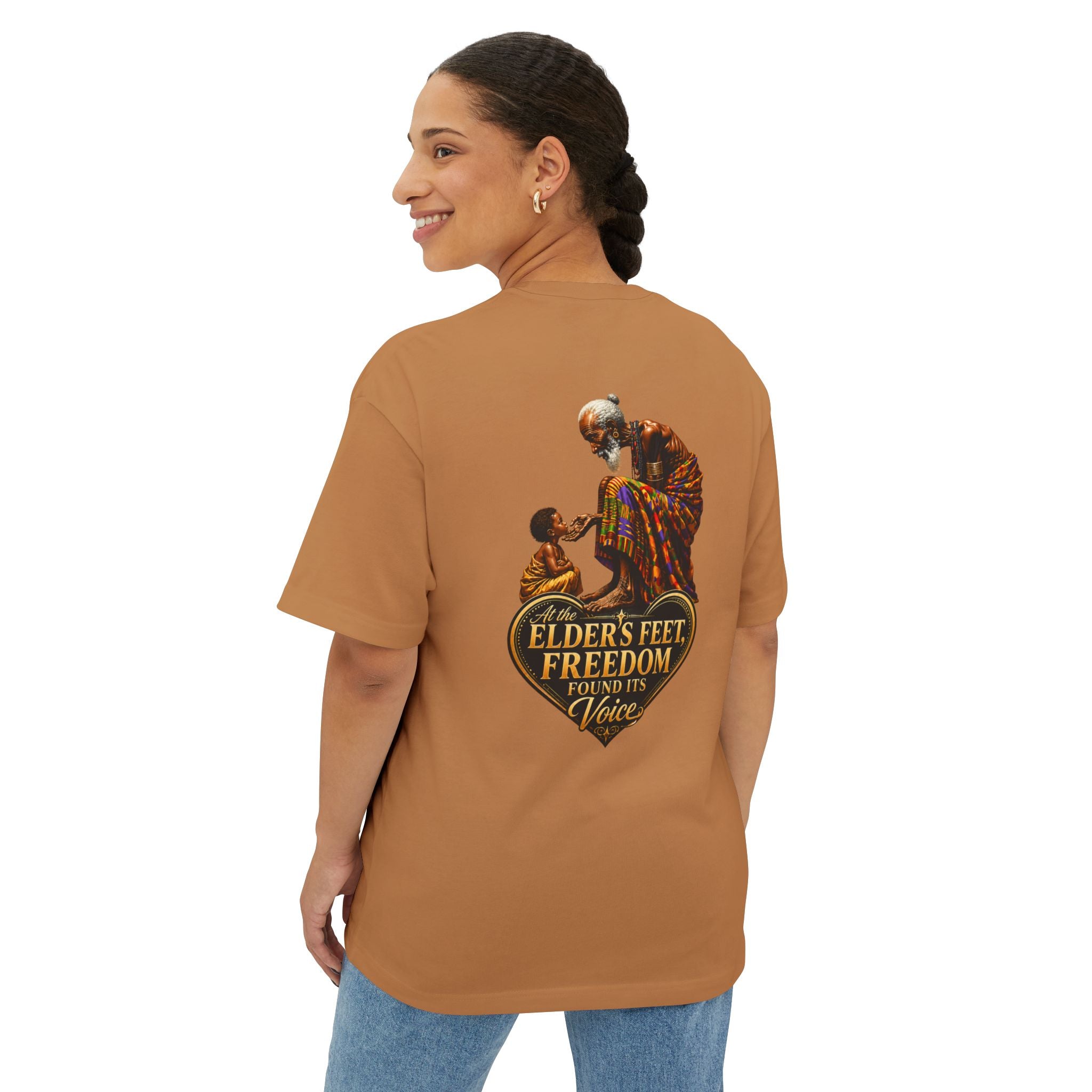 TimeWarp Drip – Oversized black boxy tee with "We Are the Harvest" graphic, styled for streetwise energy and generational urban influence. | premium streetwear