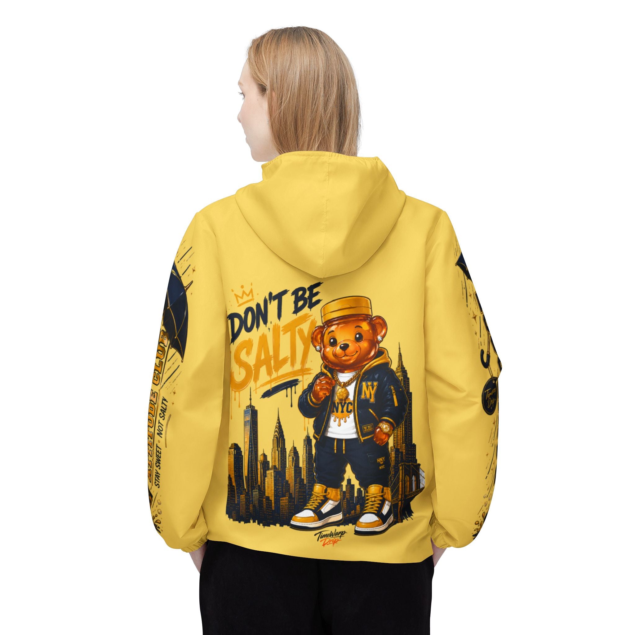 TimeWarp Drip Don't Be Salty Honey Bear Windbreaker – NYC Retro Yellow Drip – Don't Be Salty Streetwear | TimeWarp Drip