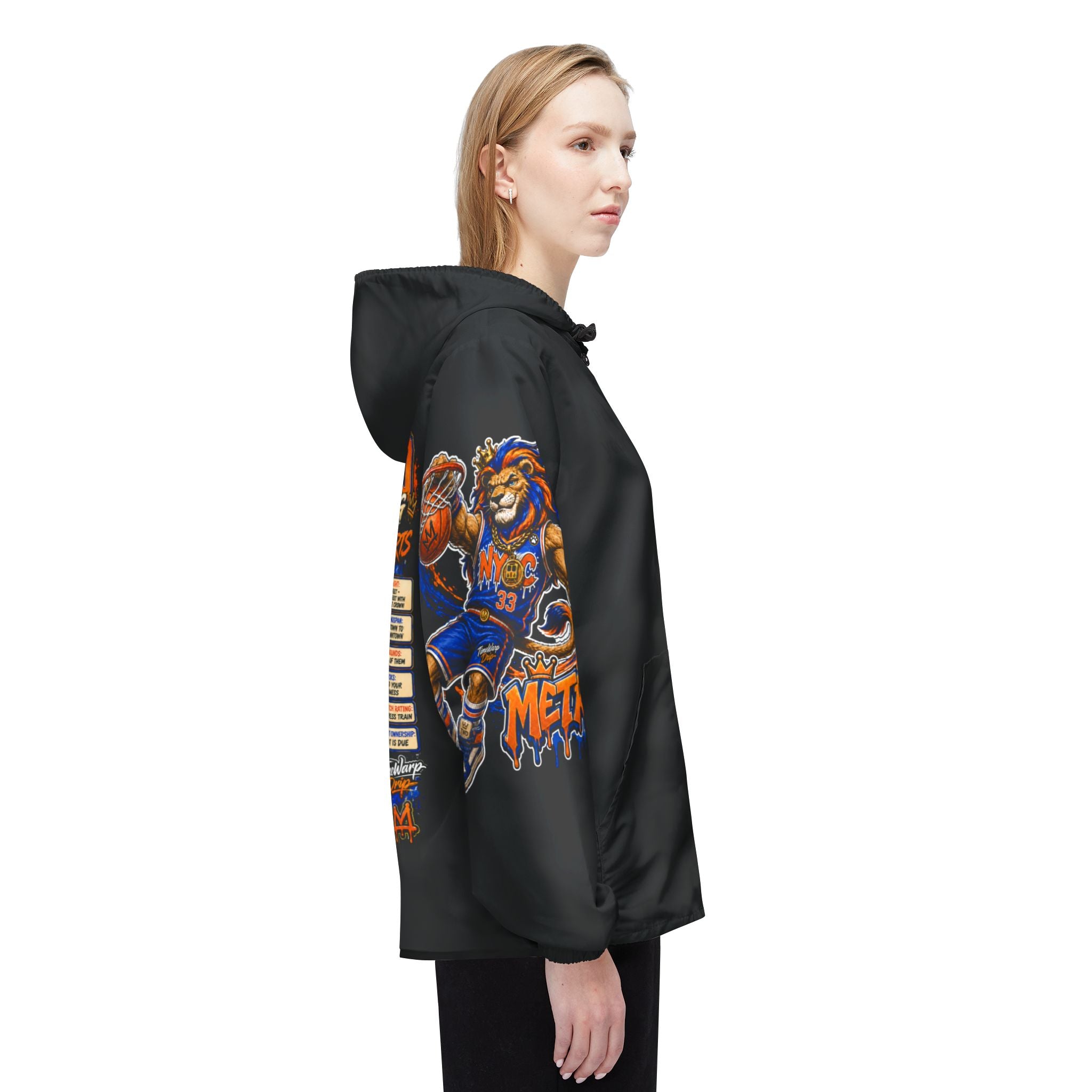Basketball Windbreaker Jacket - 'Metro' (Black) Team Graphic Hooded Windbreaker
