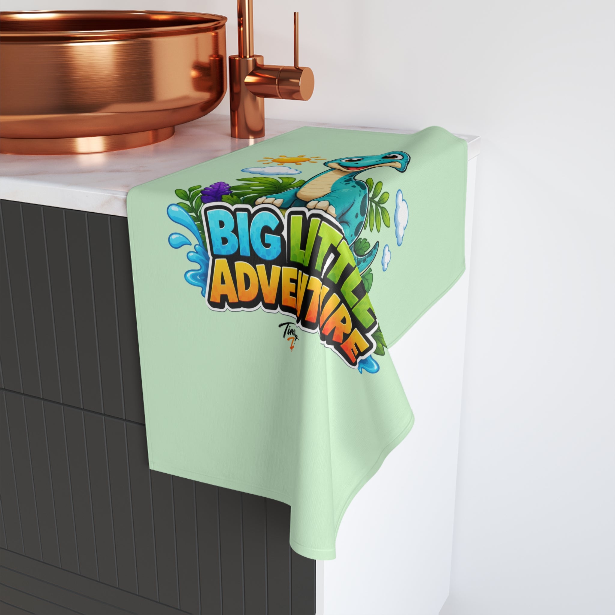 TimeWarp Drip Tiny Roars Big Little Adventure Hand Towel – Multi – Kids Bathroom Decor | TimeWarp Drip