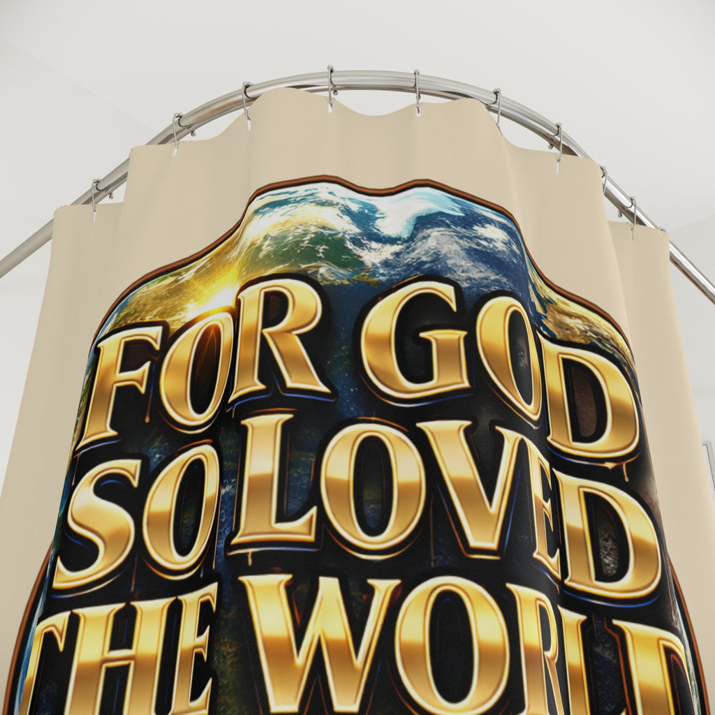 TimeWarp Drip Turn heads with this cream John 3:16 shower curtain—faith-fueled streetwear vibes for your bathroom, bold scripture style. streetwear apparel