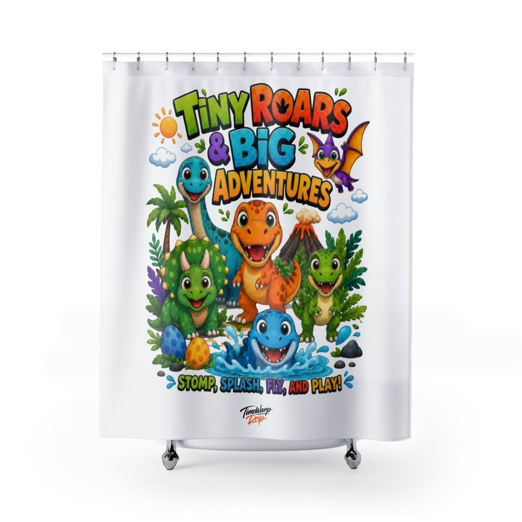 TimeWarp Drip Tiny Roars & Big Adventures Shower Curtain – Multi – Kids Bathroom Decor | TimeWarp Drip