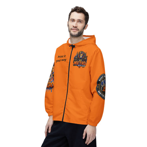 Basketball Windbreaker Jacket - 'Metro' (Orange) Team Graphic Hooded Windbreaker