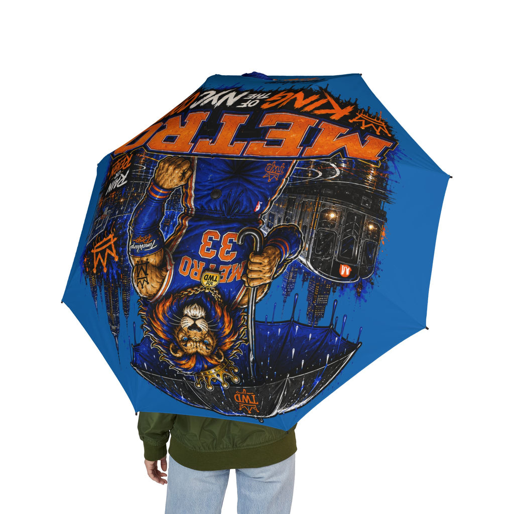 Semi-Automatic Foldable Umbrella — Metro Lion “Rain or Reign: The Lion’s Court” Basketball Graphic (Blue)