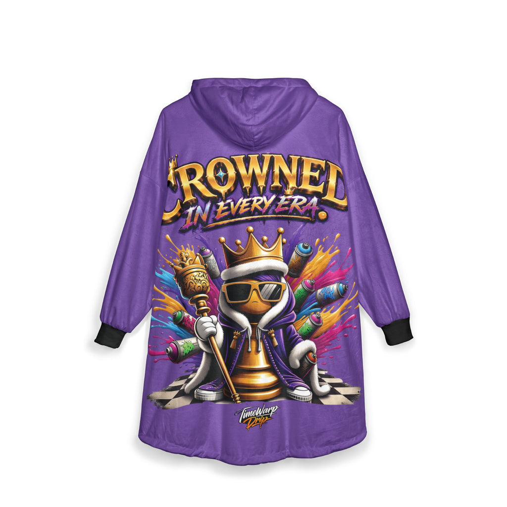 TimeWarp Drip Drip hard in the "Crowned in Every Era" purple hooded blanket—street chess king vibes and bold spray paint flair. One size. streetwear apparel
