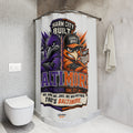 TimeWarp Drip Two-Tone Shower Curtain—Bold Baltimore street style, cartoon raven & oriole flex, city pride, unity vibes, drip built!.