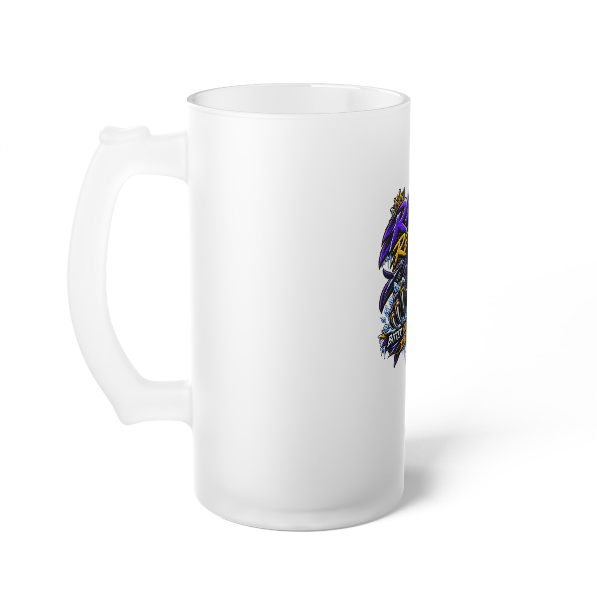 Raven Revenge Frosted Glass Beer Mug — Game Day Cold-Serve Design