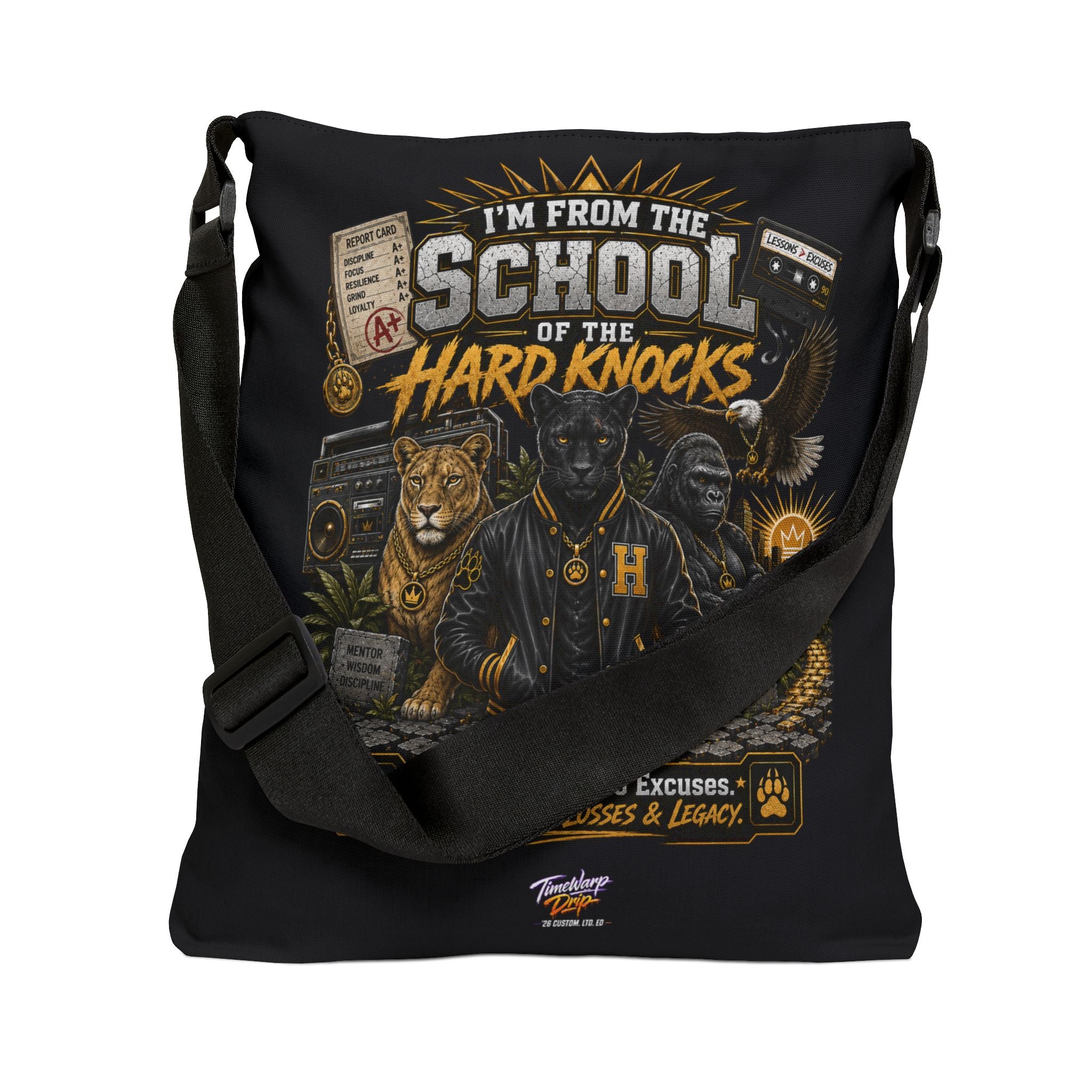 TimeWarp Drip School of Hard Knocks Motivational Tote Bag – Natural – NYC Streetwear | TimeWarp Drip