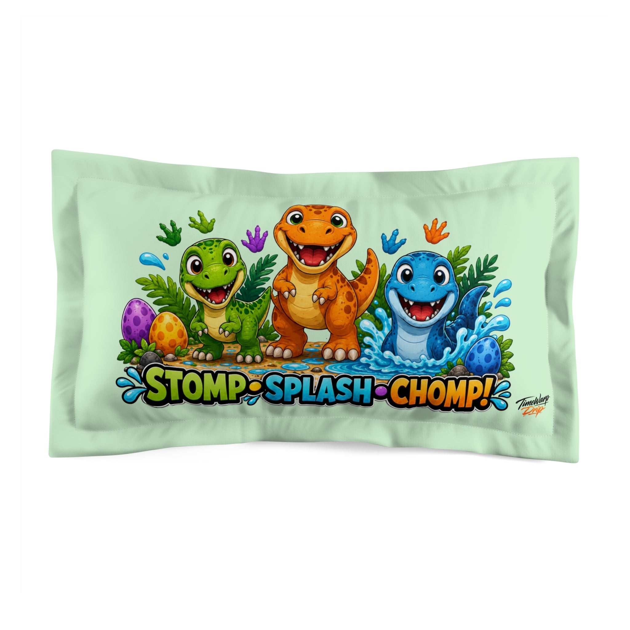 TimeWarp Drip Stomp Splash Chomp Dinosaur Pillow Sham – Multi – Children's Kids Decor | TimeWarp Drip