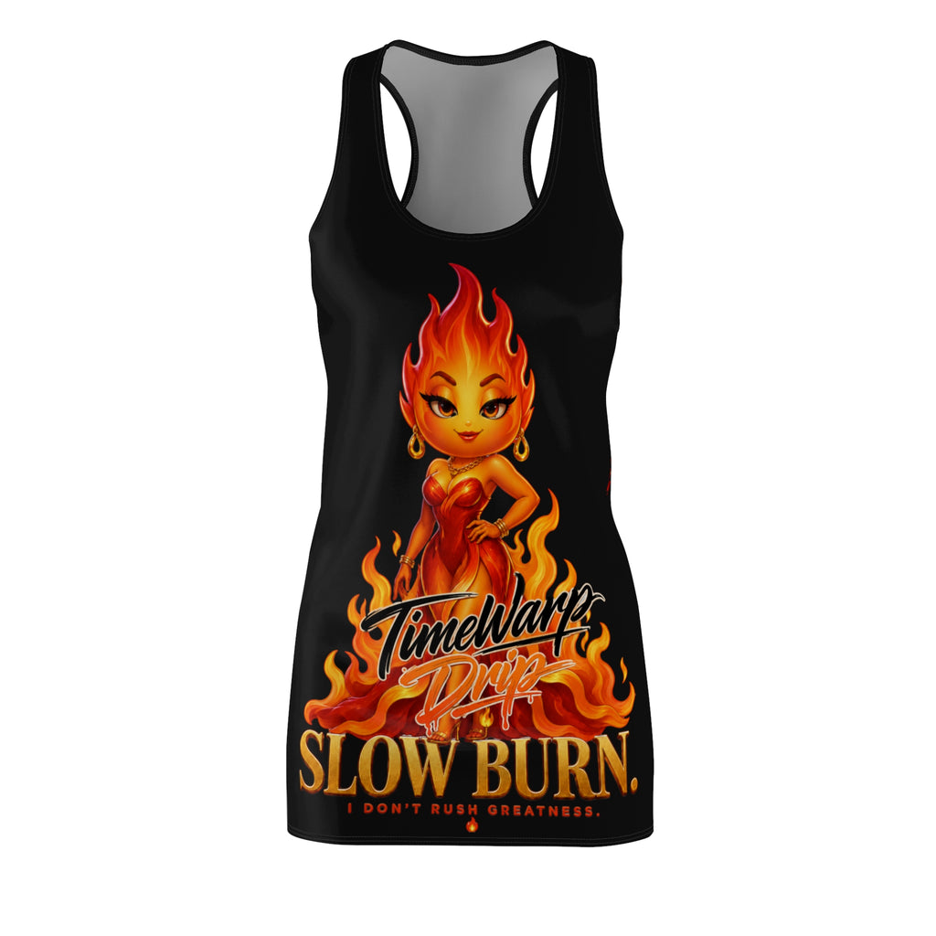 'Slow Burn' Fiery Pinup Racerback Dress (Black)