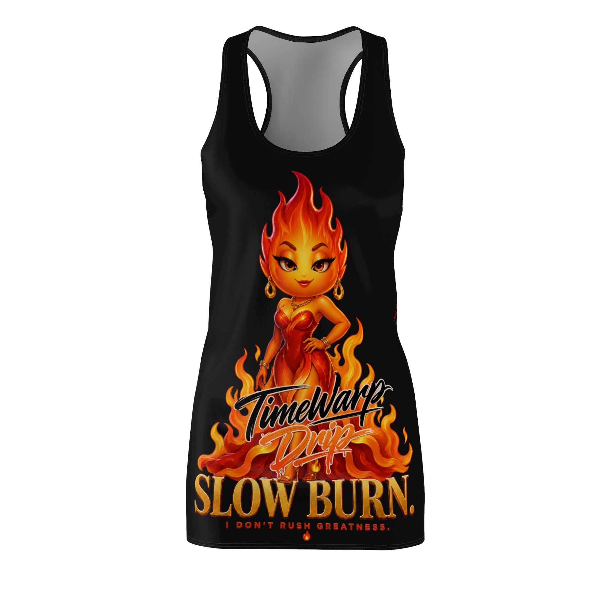 'Slow Burn' Fiery Pinup Racerback Dress (Black)