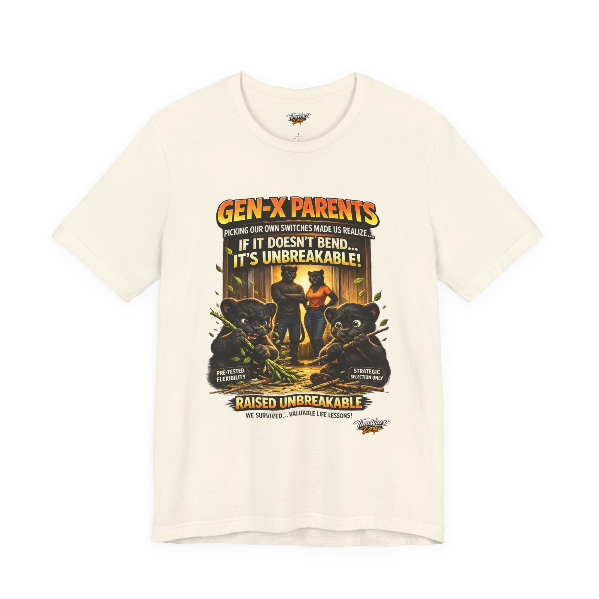 TimeWarp Drip Printify Unbreakable Off-White Tee: Gen X “Picked Our Own Switches” graphic, retro drip, bold streetwear attitude. streetwear apparel