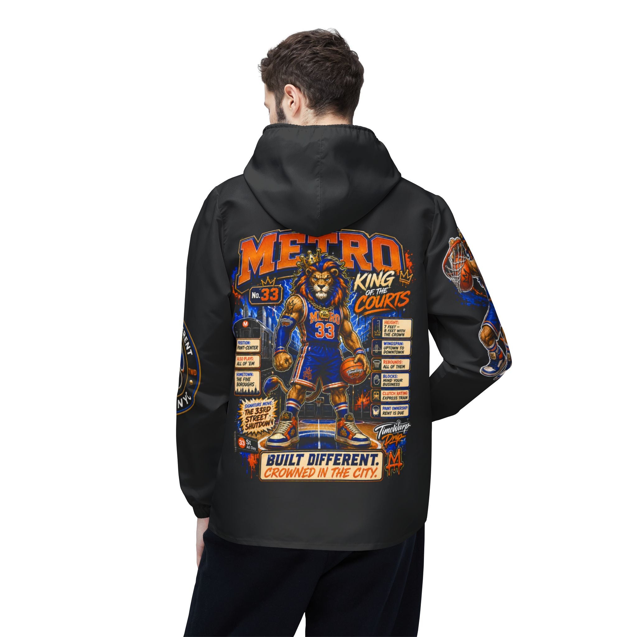 Basketball Windbreaker Jacket - 'Metro' (Black) Team Graphic Hooded Windbreaker