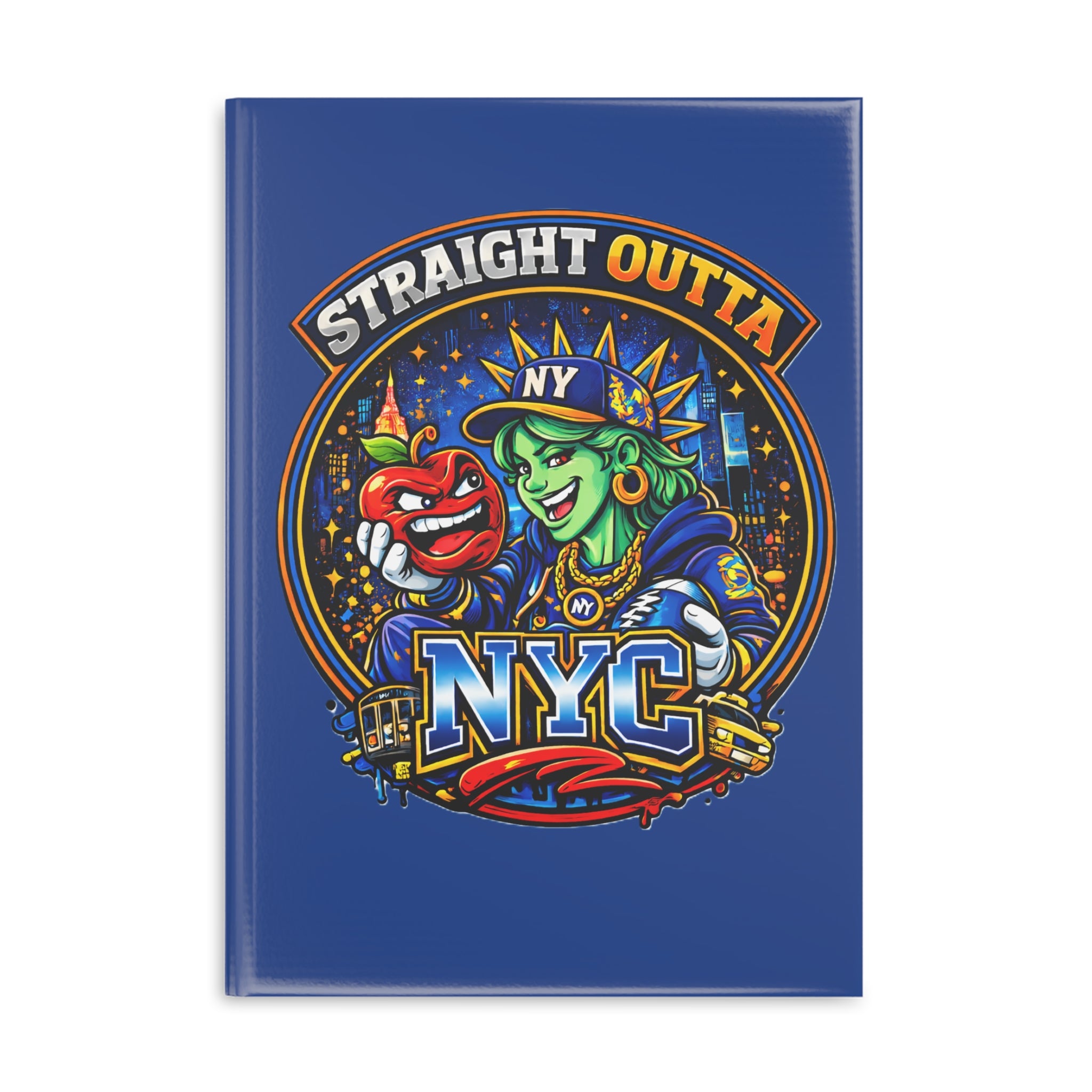 Hardcover notebook with Statue of Liberty graphic, titled "Straight Outta NYC," featuring New York City-themed paper journal by TimeWarp Drip.