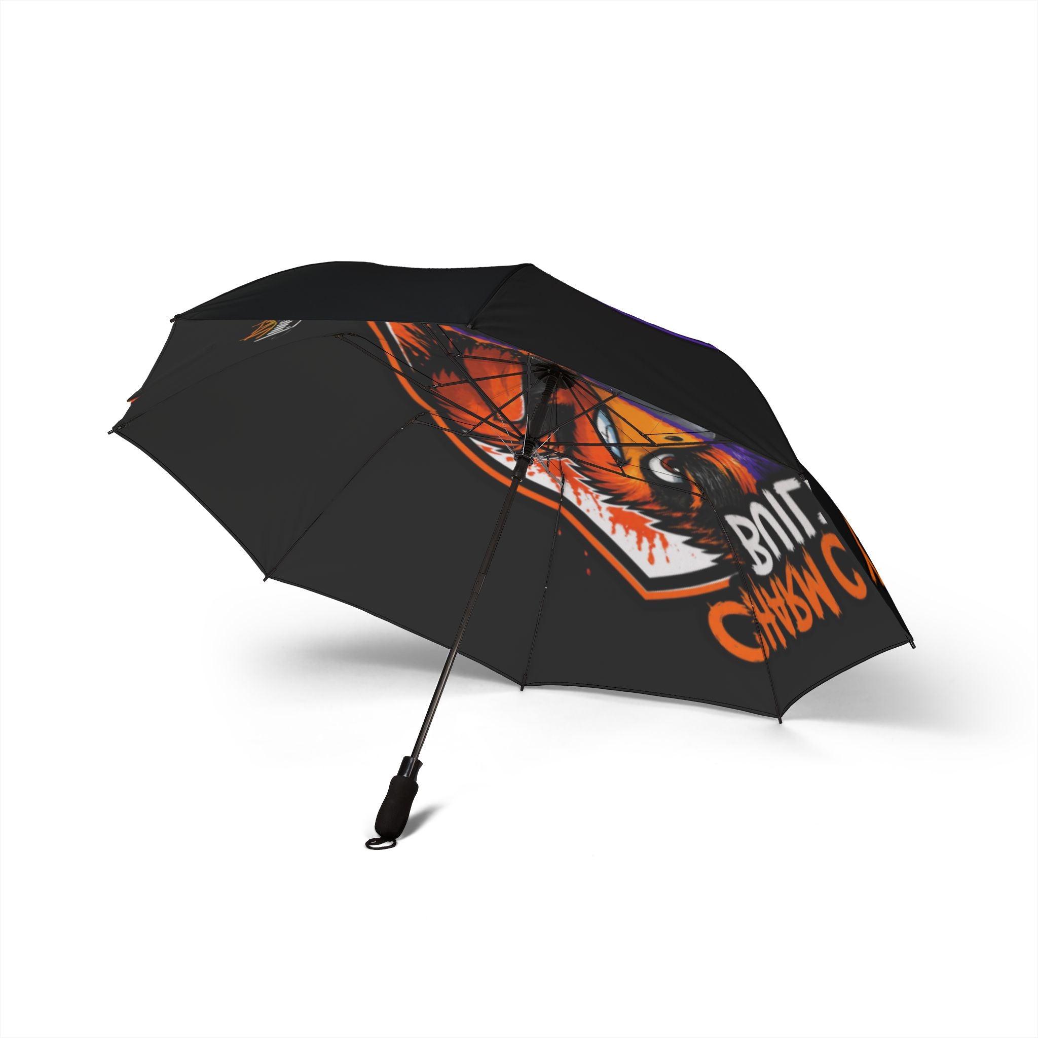 TimeWarp Drip Black "Charm City Built" Baltimore foldable sports umbrella—waterproof drip, semi-auto pop, streetwise swag. 