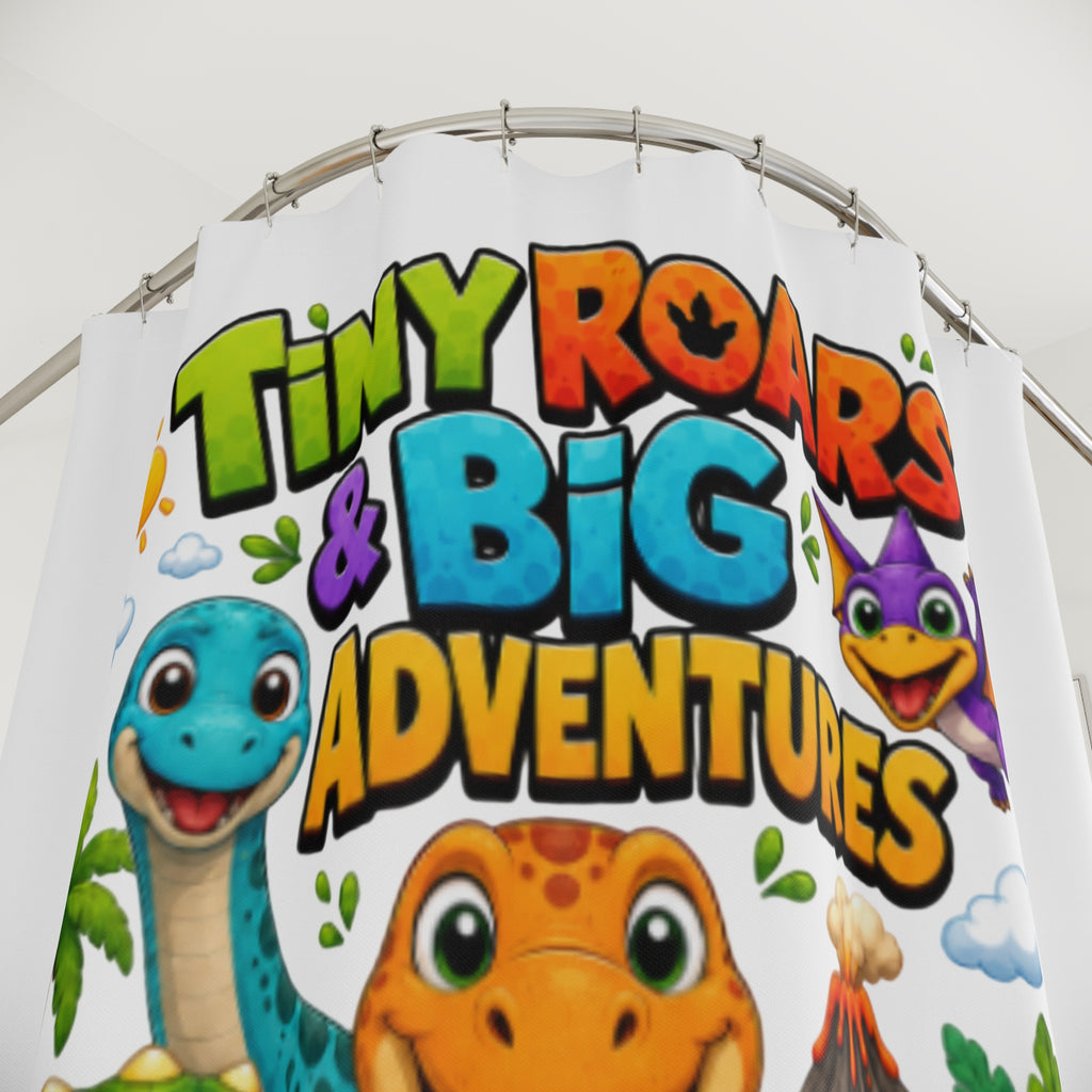 TimeWarp Drip Tiny Roars & Big Adventures Shower Curtain – Multi – Kids Bathroom Decor | TimeWarp Drip