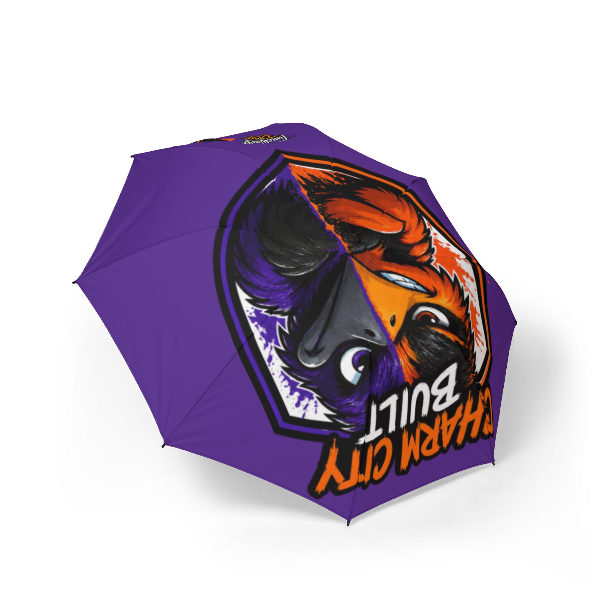 TimeWarp Drip Black foldable umbrella, "Charm City Built" Baltimore drip — semi-auto streetwear sport style for rain game legends. 