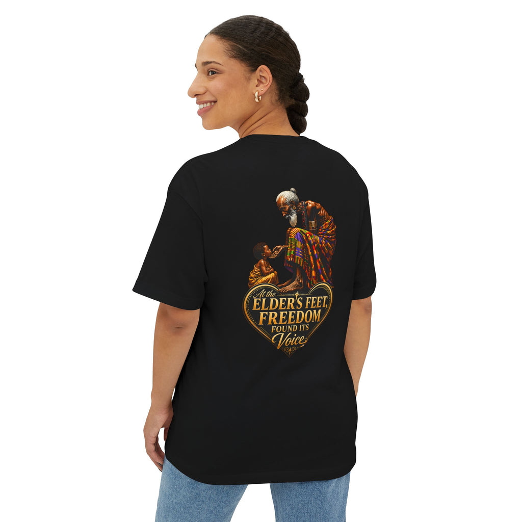 TimeWarp Drip – Oversized white boxy tee with bold "Generational Blessing & Guidance" graphic, styled on confident city Premium Urban Fashionmuse. | premium streetwear