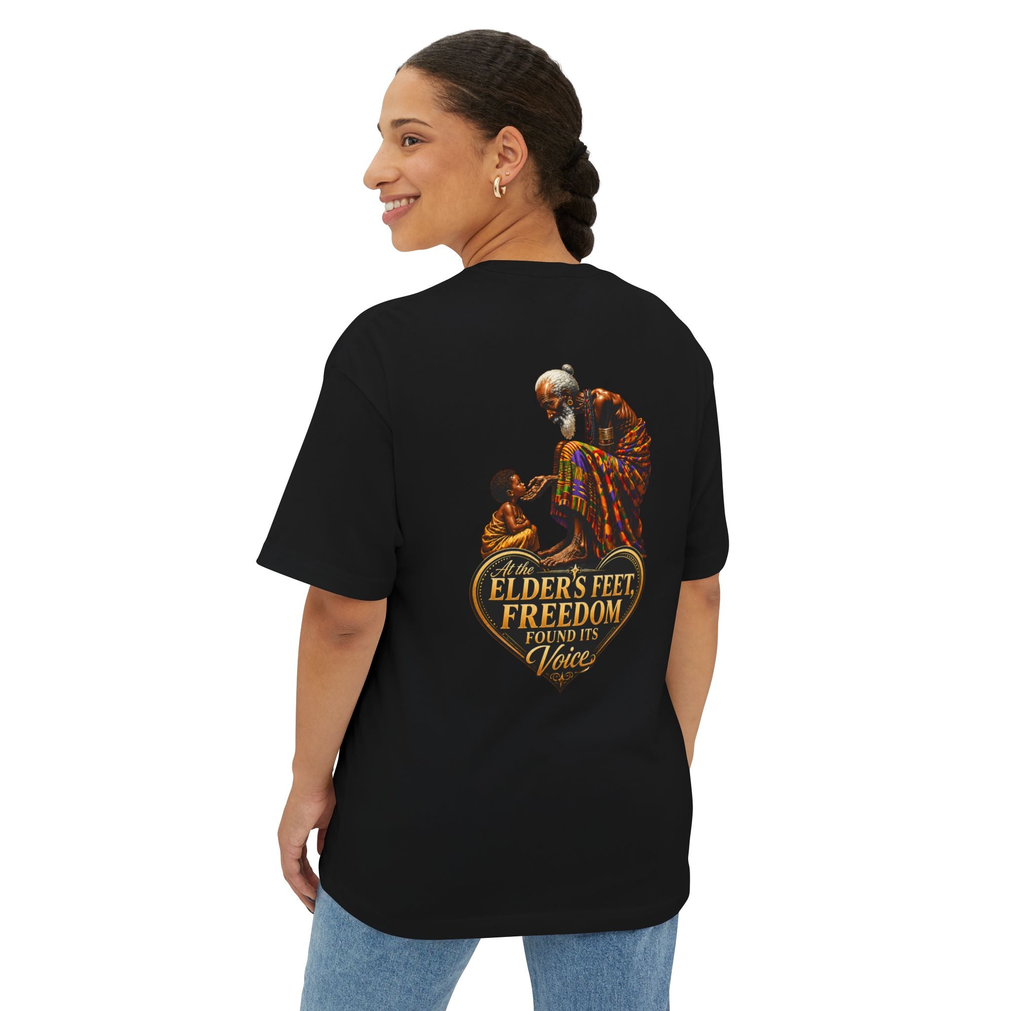 TimeWarp Drip – Oversized white boxy tee with bold "Generational Blessing & Guidance" graphic, styled on confident city Premium Urban Fashionmuse. | premium streetwear